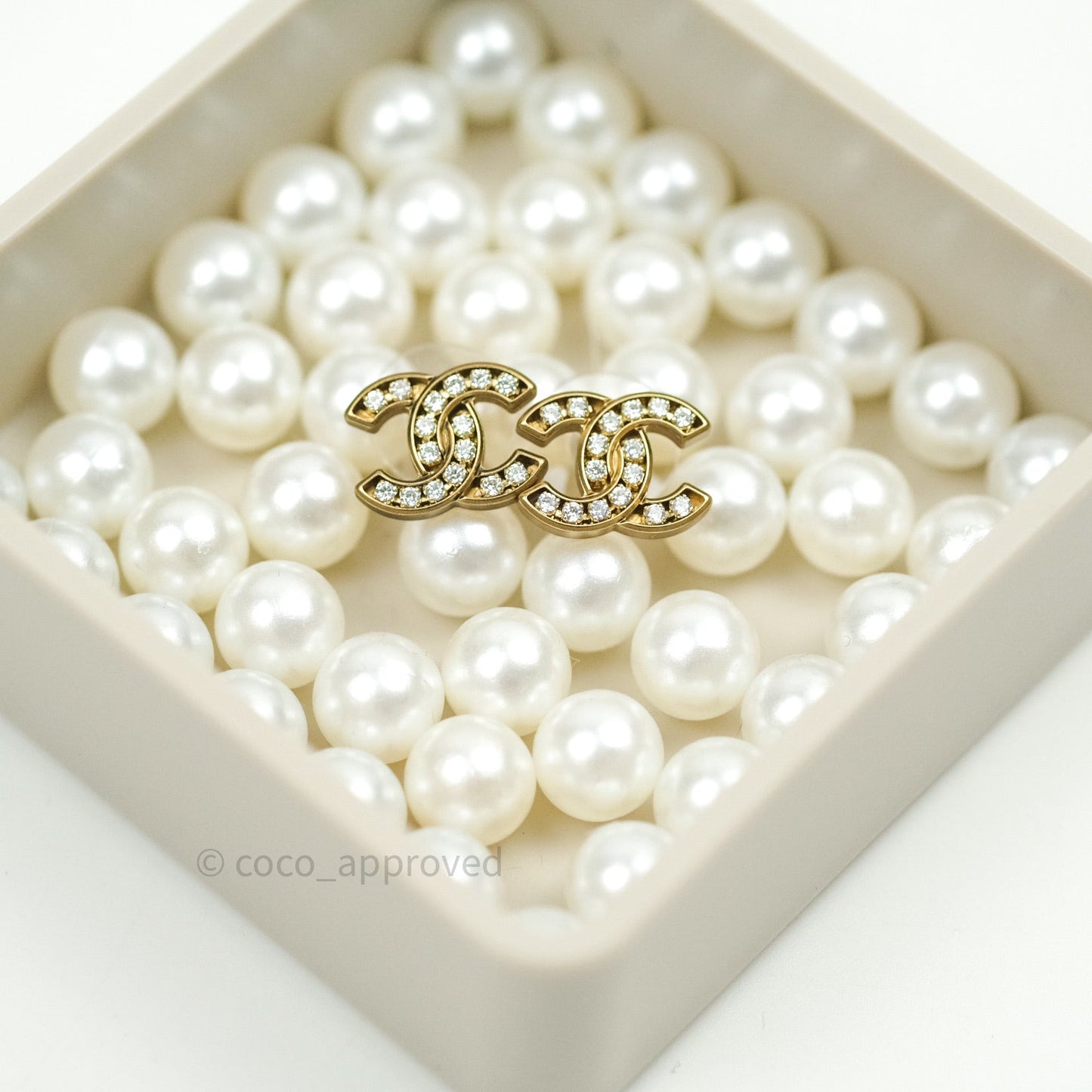 Chanel Crystal CC Earrings Gold Tone