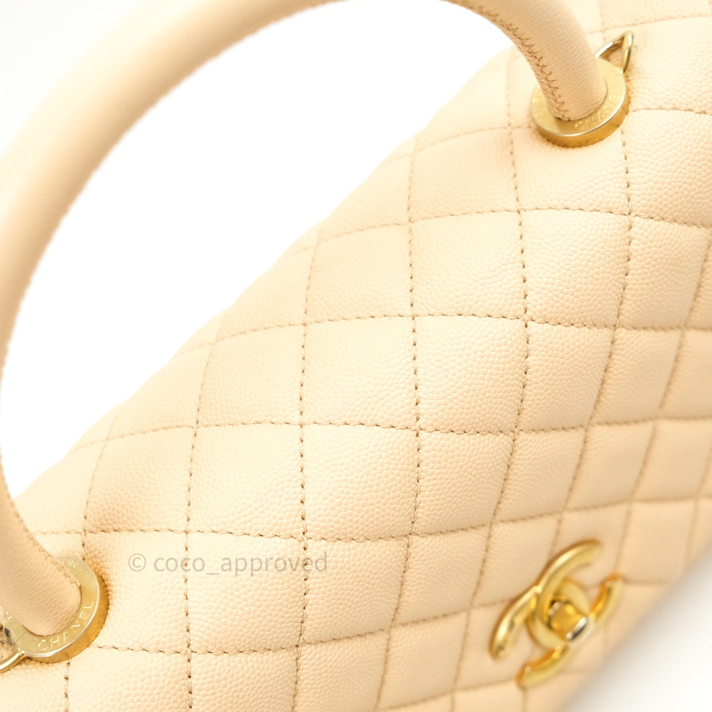 Chanel Small Coco Handle Quilted Beige Caviar Gold Hardware