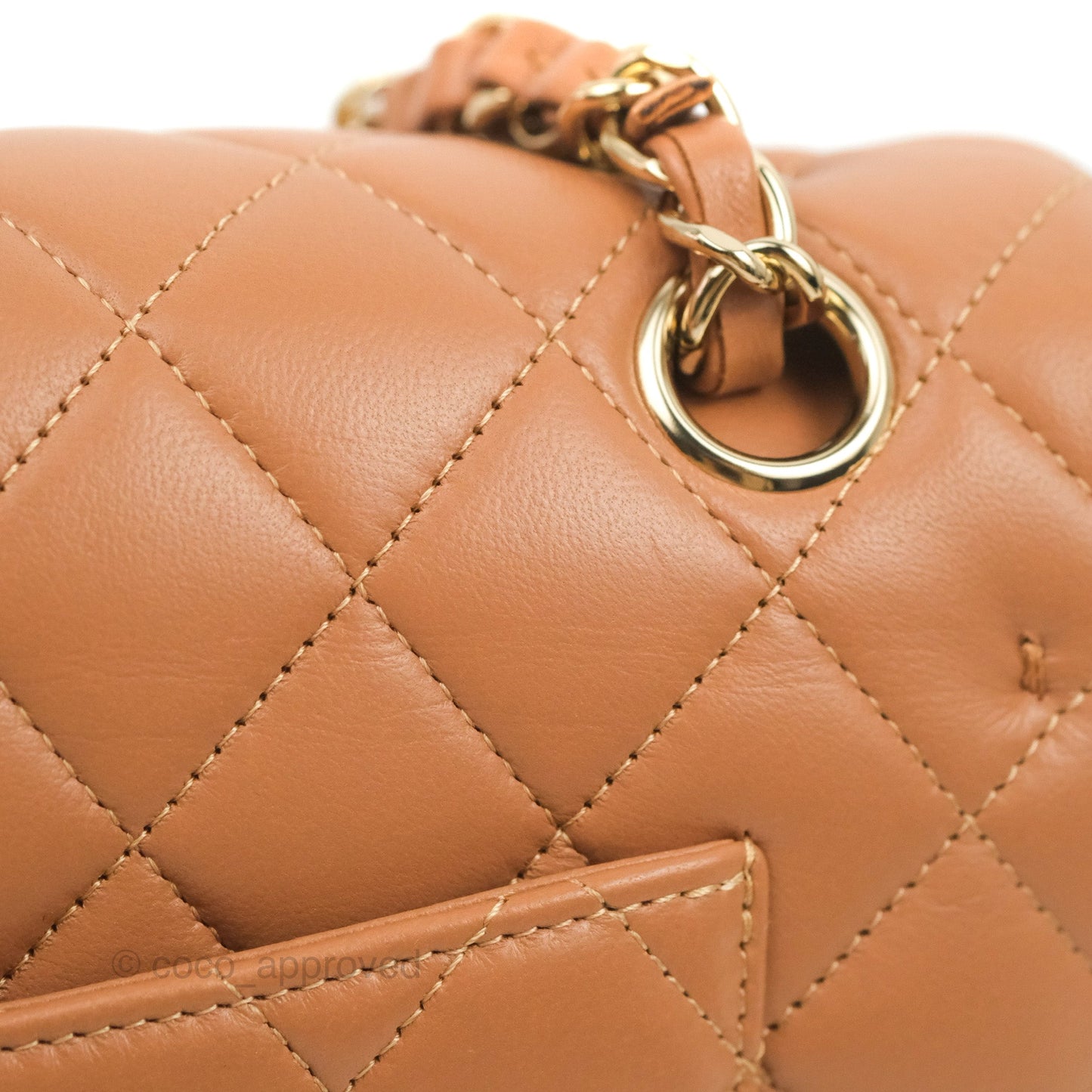 Chanel Small Classic Quilted Flap Dark Beige Caramel Lambskin Gold Hardware