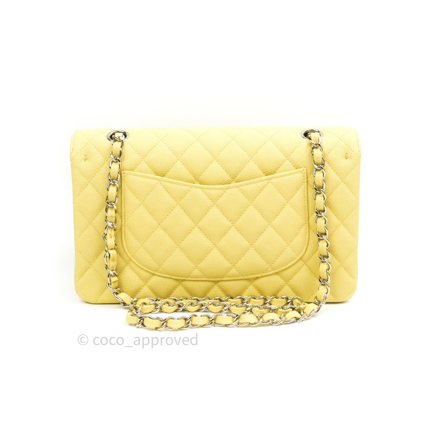 Chanel Classic M/L Medium Double Flap Bag Light Yellow Caviar Silver Hardware