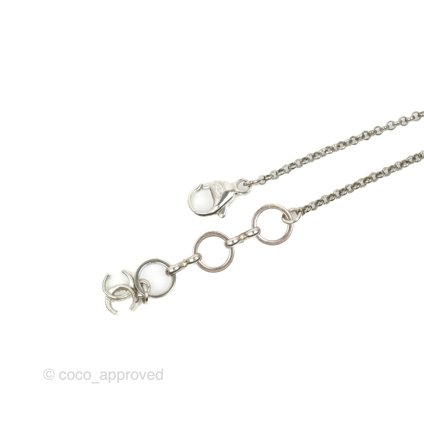 Chanel CC Pearl Bow Necklace Black Silver Hardware 18P