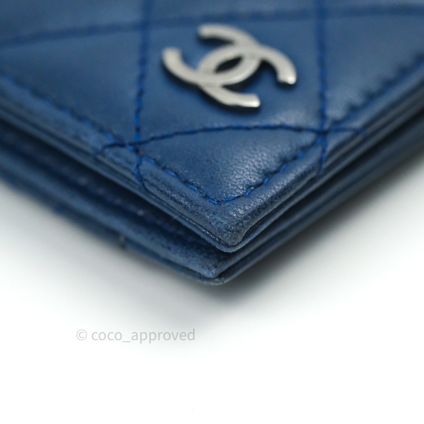 Chanel Blue Card Holder Lambskin Silver Hardware