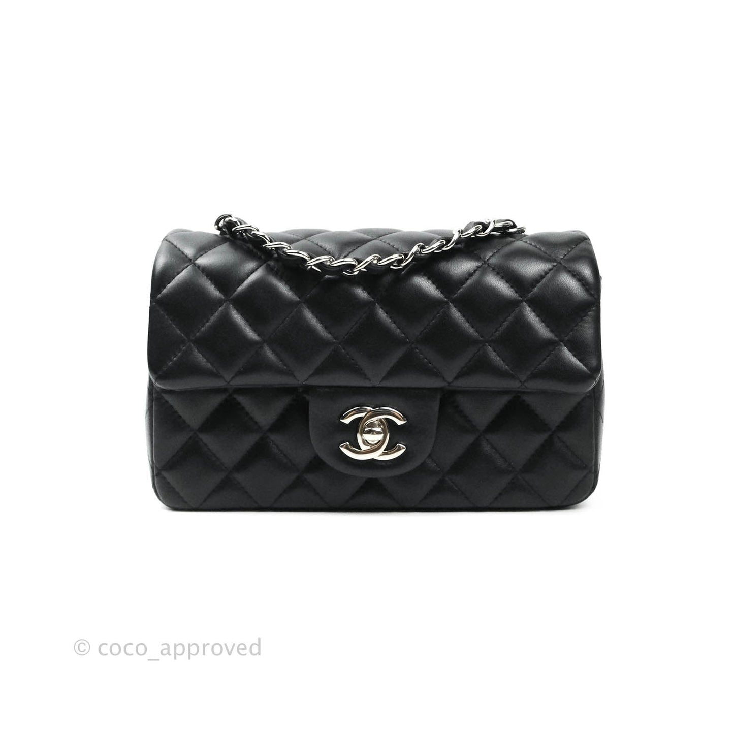 Chanel Quilted Mini Rectangular Black Lambskin Silver Hardware
