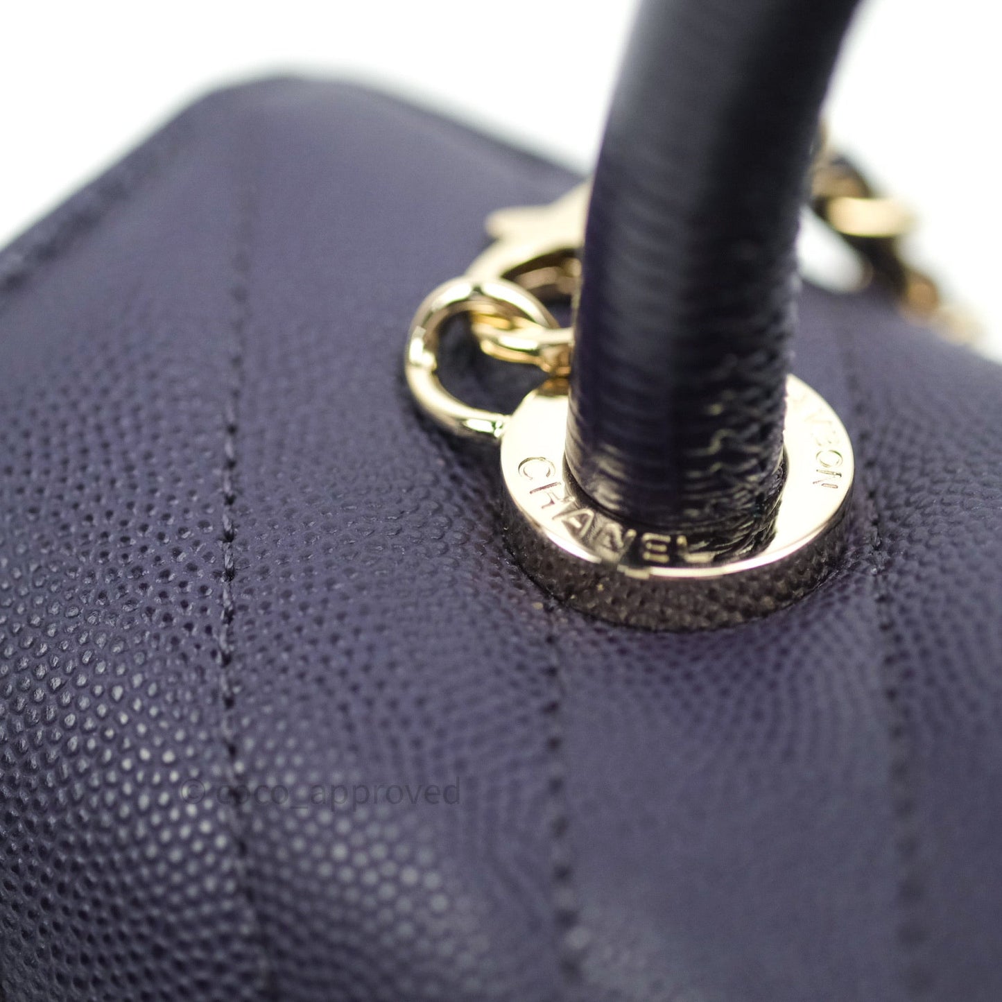 Chanel Mini Coco Handle Chevron Purple Caviar Quilted Gold Hardware