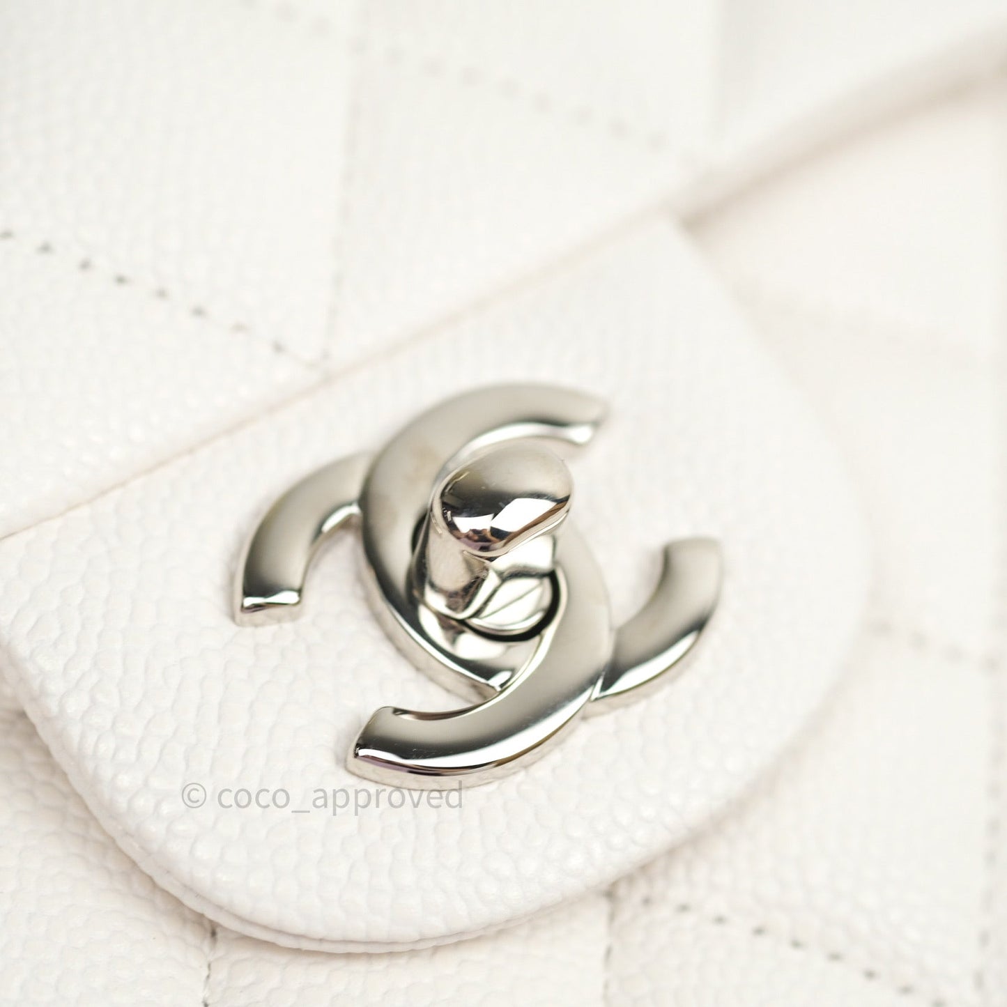 Chanel Classic Small S/M Flap Ivory White Caviar Silver Hardware