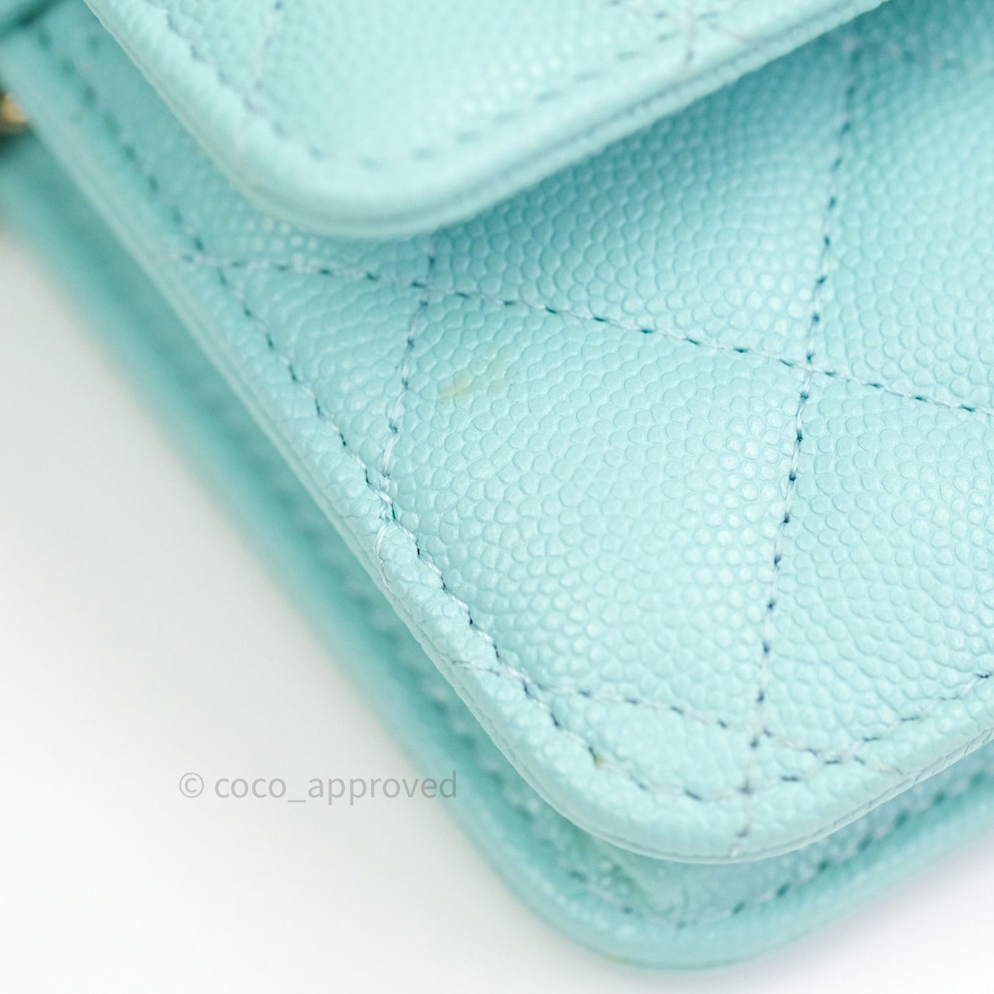 Chanel Quilted Wallet on Chain WOC Tiffany Blue Caviar Light Gold Hardware
