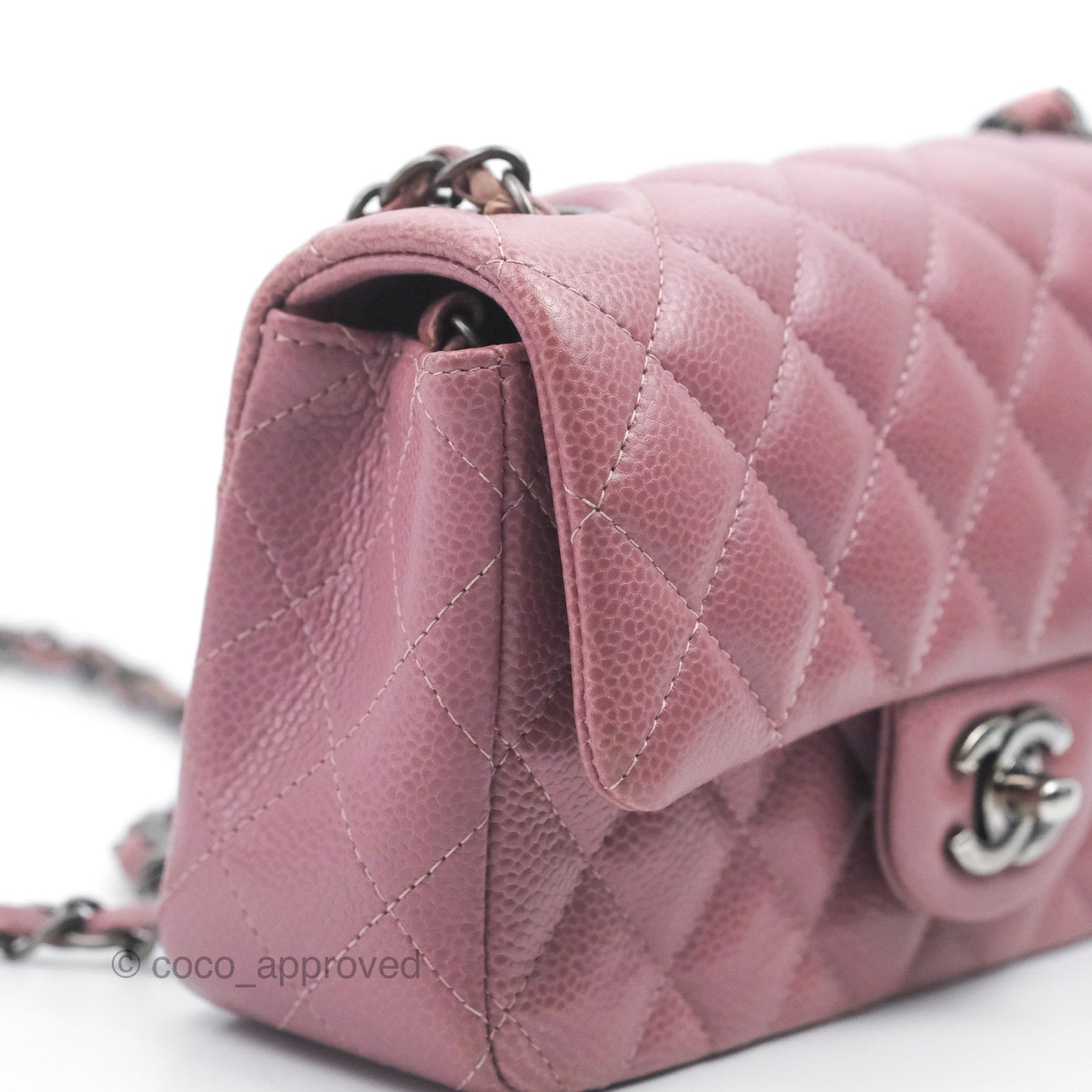 Chanel Quilted Mini Rectangular Flap Dark Pink Caviar Ruthenium Hardware