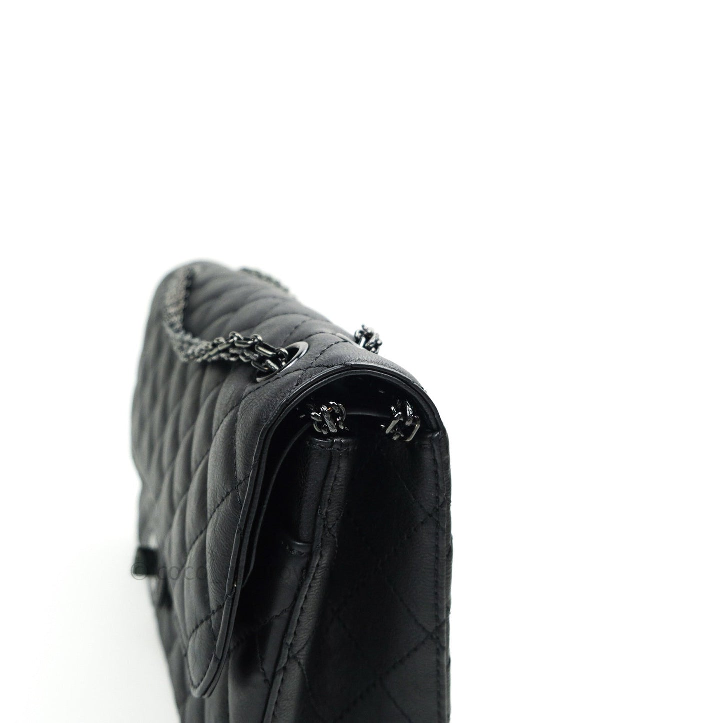 Chanel 2.55 Quilted Reissue 226 Double Flap So Black Crumpled Calfskin