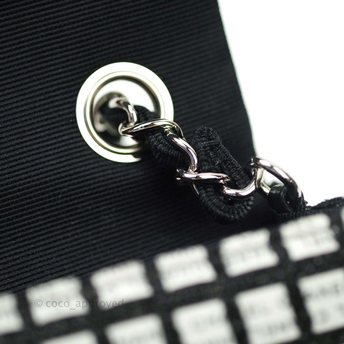 Chanel Quilted Mini Rectangular Black White Logo Silver Hardware