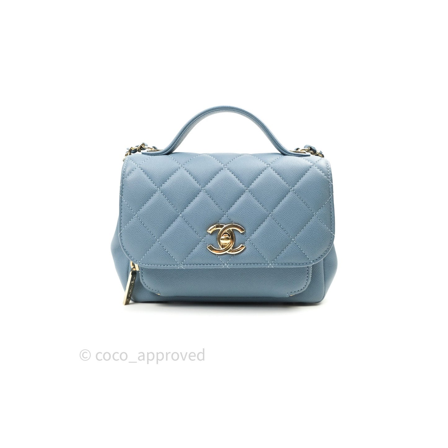 Chanel Caviar Quilted Small Business Affinity Flap Blue Light Gold Hardware