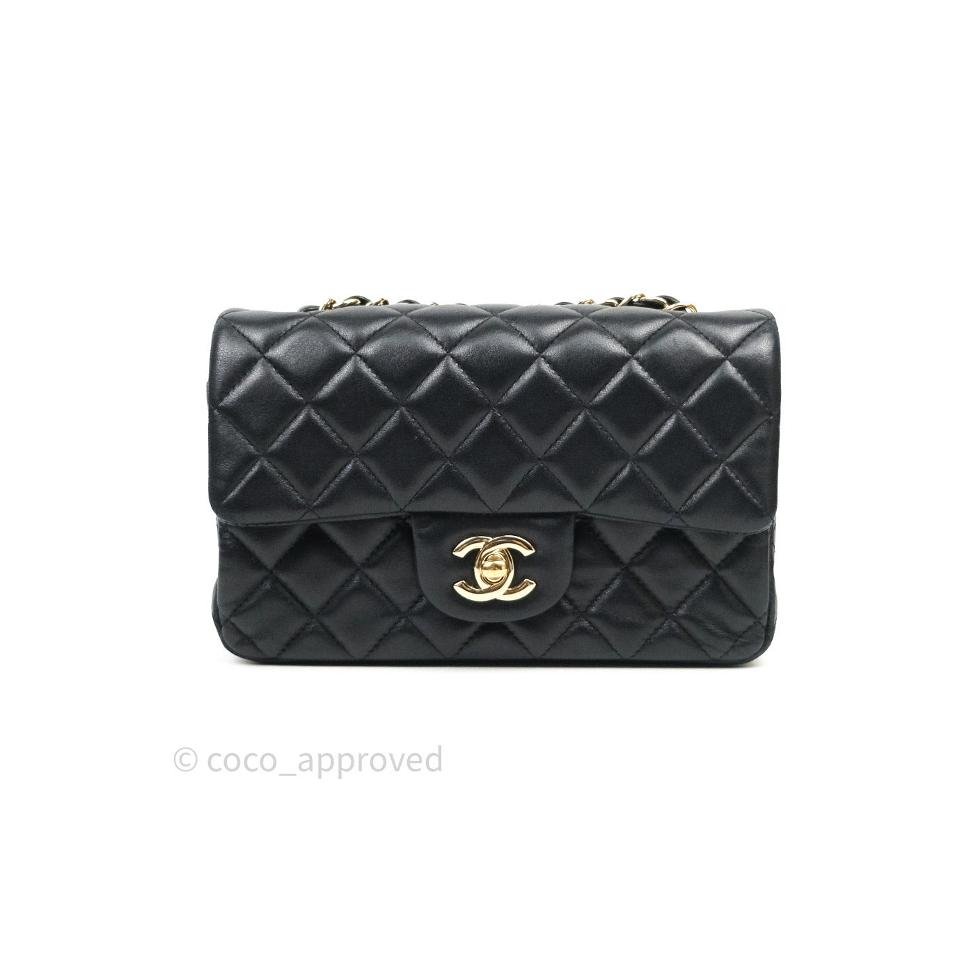 Chanel Quilted Mini Rectangular Black Lambskin Gold Hardware