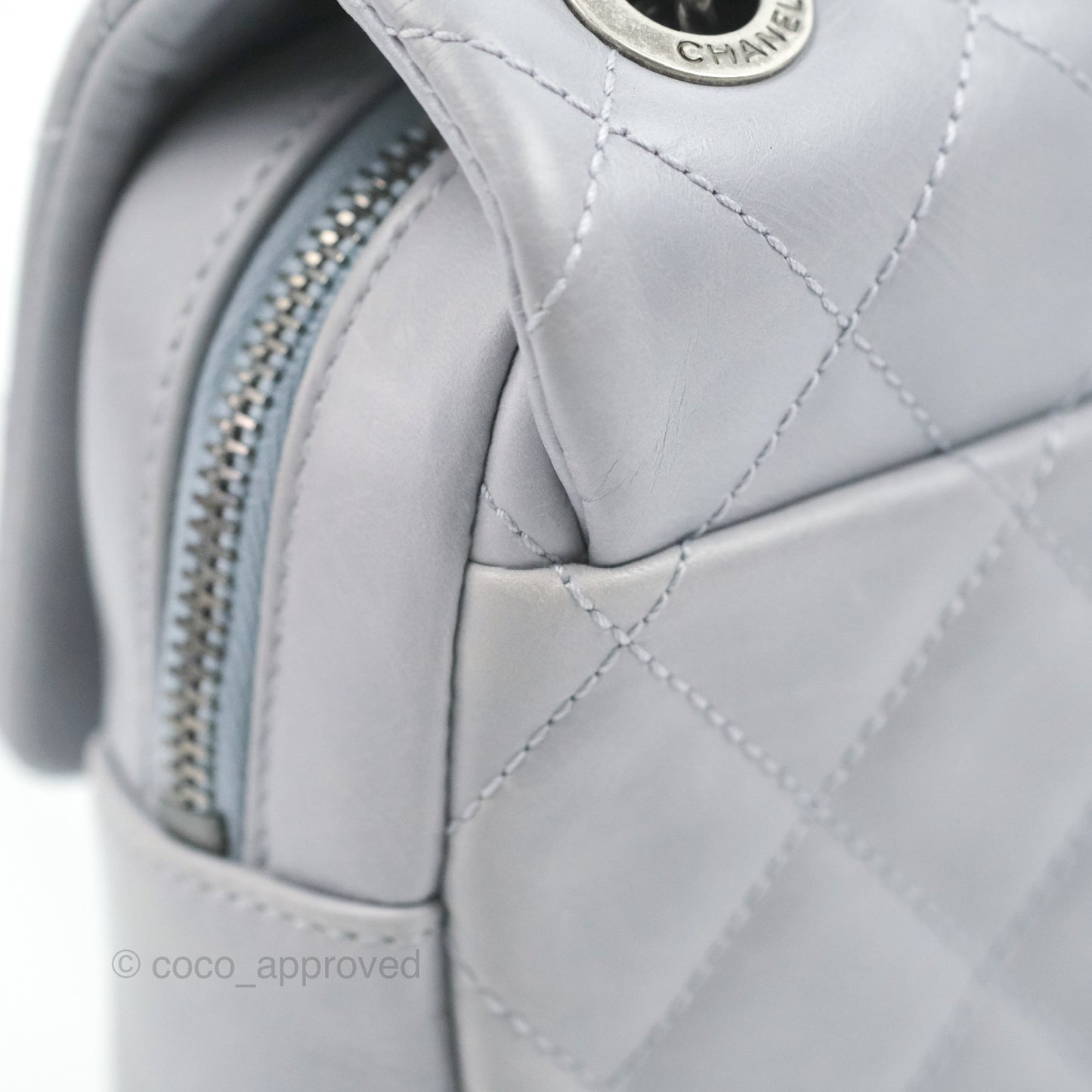 Chanel Medium Easy Flap Bag Light Grey Blue Aged Calfskin Ruthenium Hardware