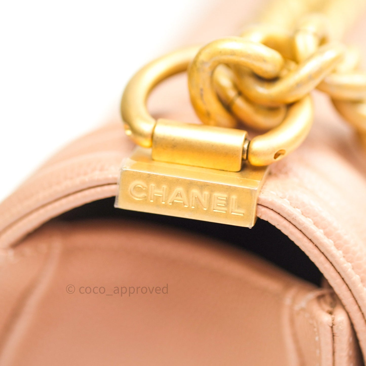 Chanel Quilted Medium Caviar Boy Flap Beige Gold Hardware