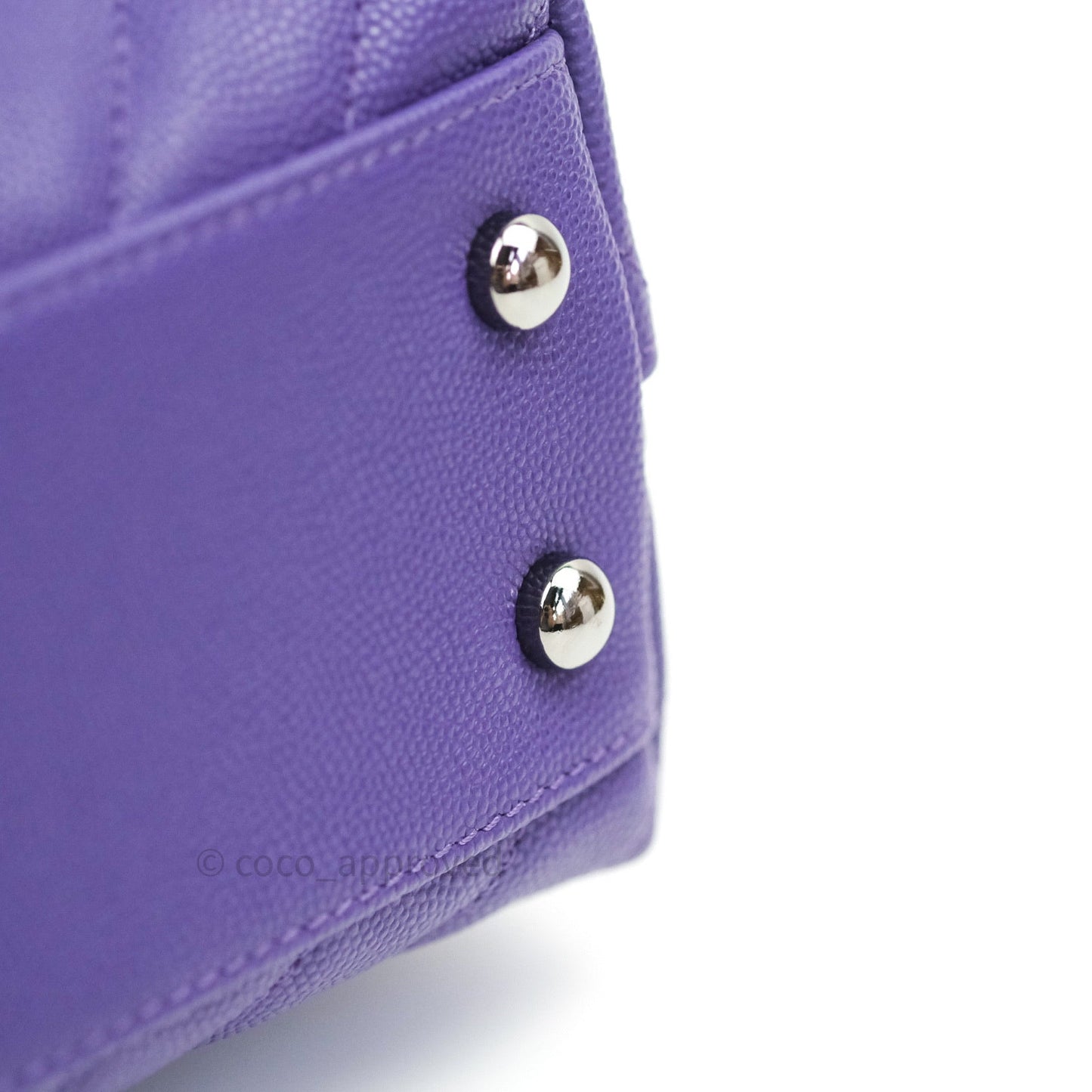 Chanel Mini Coco Handle Chevron Purple Caviar Quilted Dark Silver Hardware