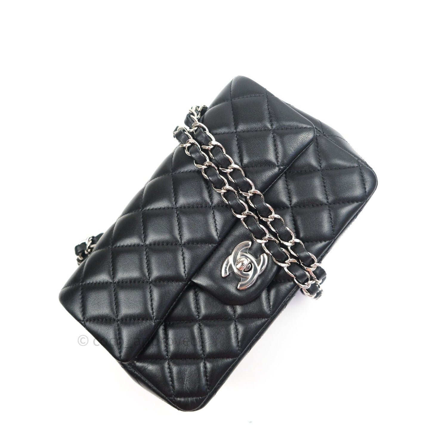 Chanel Quilted Mini Rectangular Black Lambskin Silver Hardware