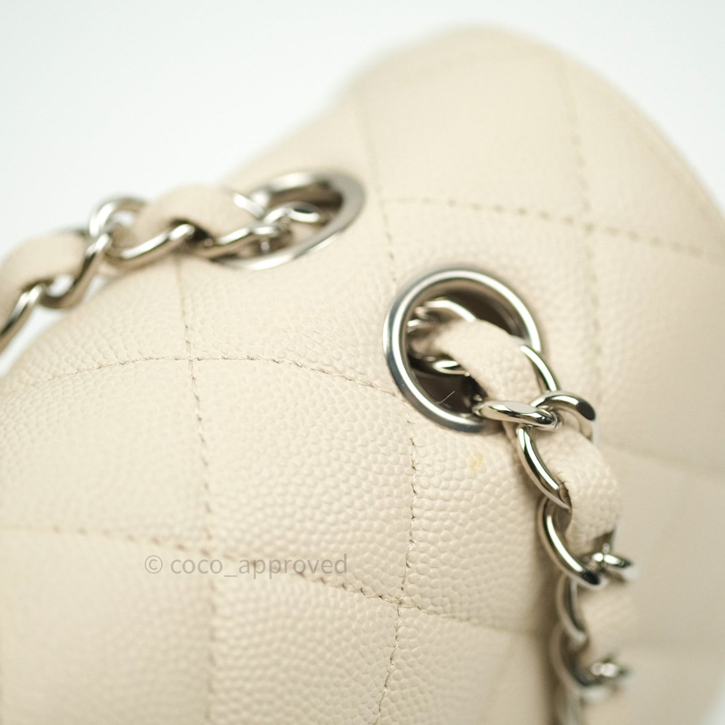 Chanel Classic M/L Medium Double Flap Quilted Ivory Caviar Silver Hardware