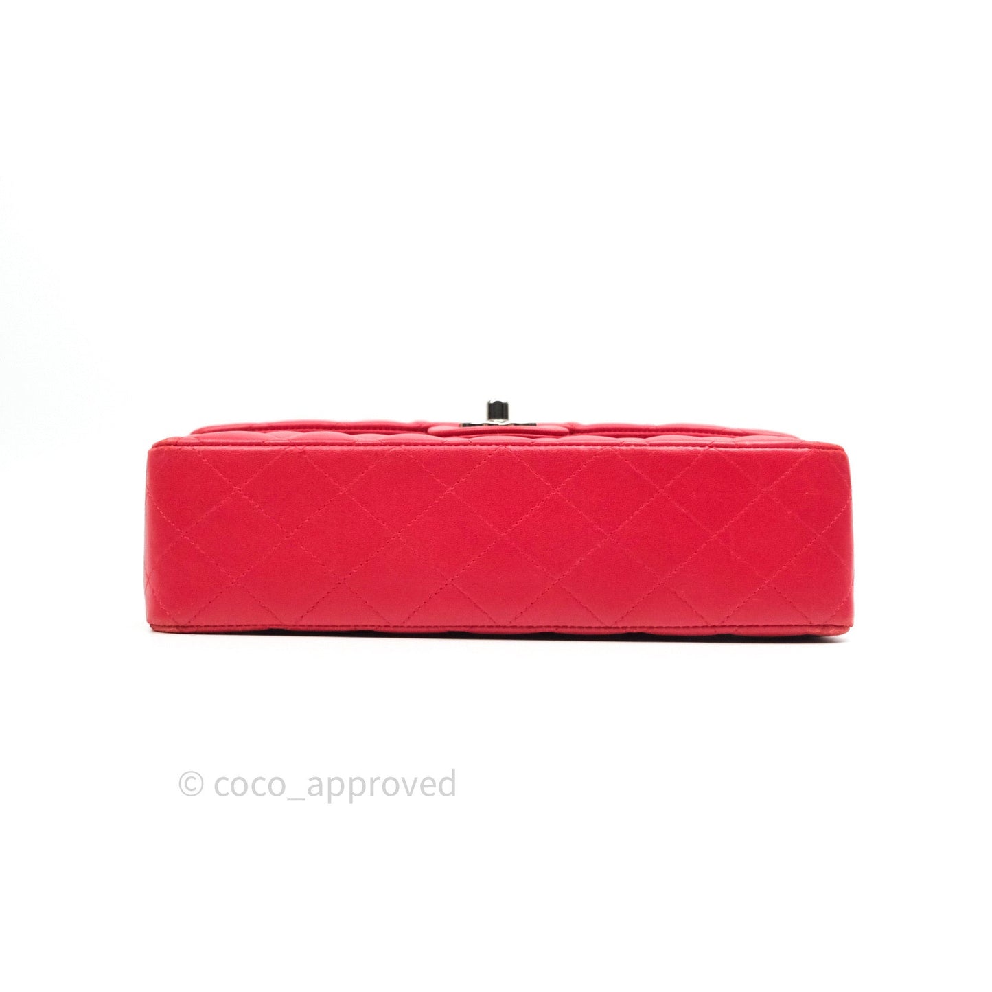 Chanel Classic M/L Medium Double Flap Bag Red Lambskin Silver Hardware