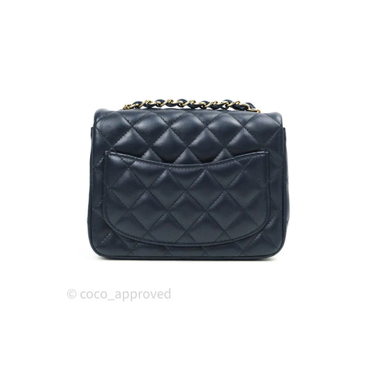 Chanel Mini Square Navy Lambskin Gold Hardware