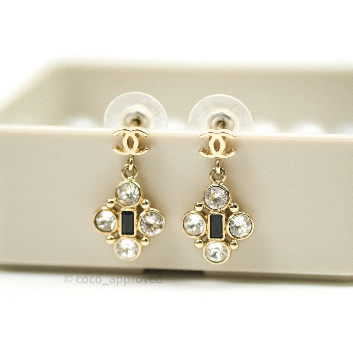 Chanel CC Drop Earrings Crystal Gold 18B