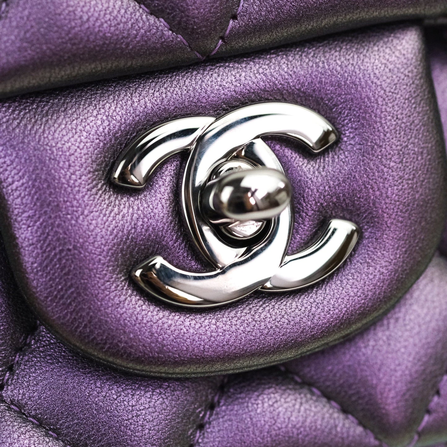 Chanel Quilted Mini Rectangular Iridescent Purple Dark Silver Hardware