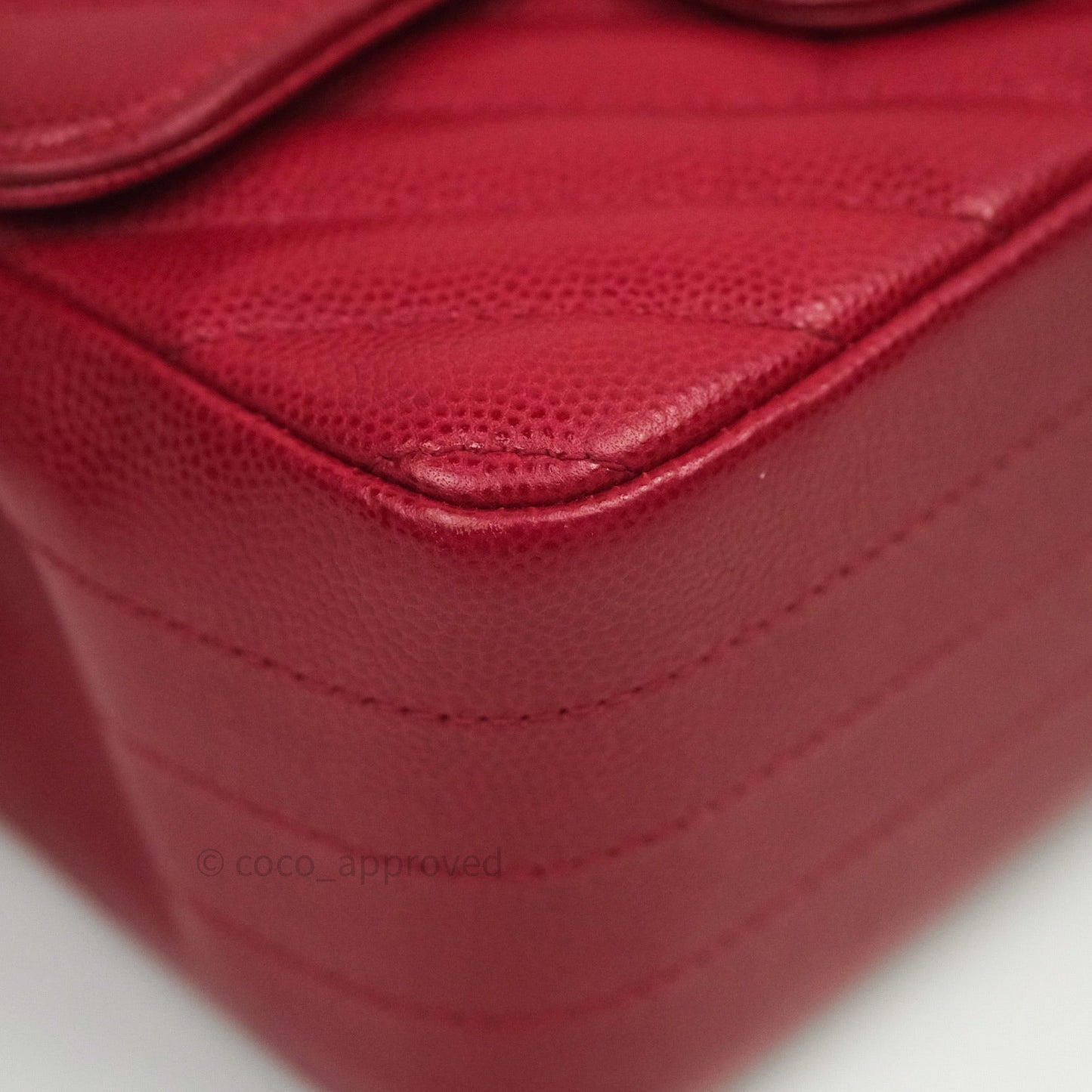 Chanel Mini Square Red Chevron Caviar Gold Hardware