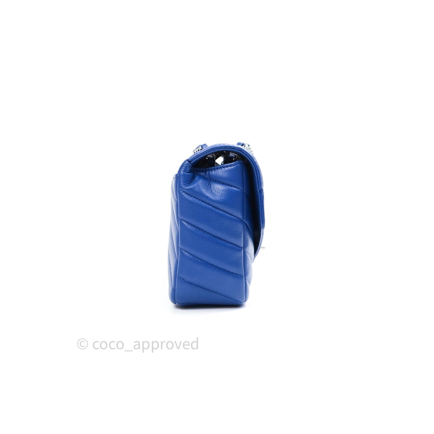 Chanel Chevron Quilted Medium Blue Grained Calfskin Silver Hardware