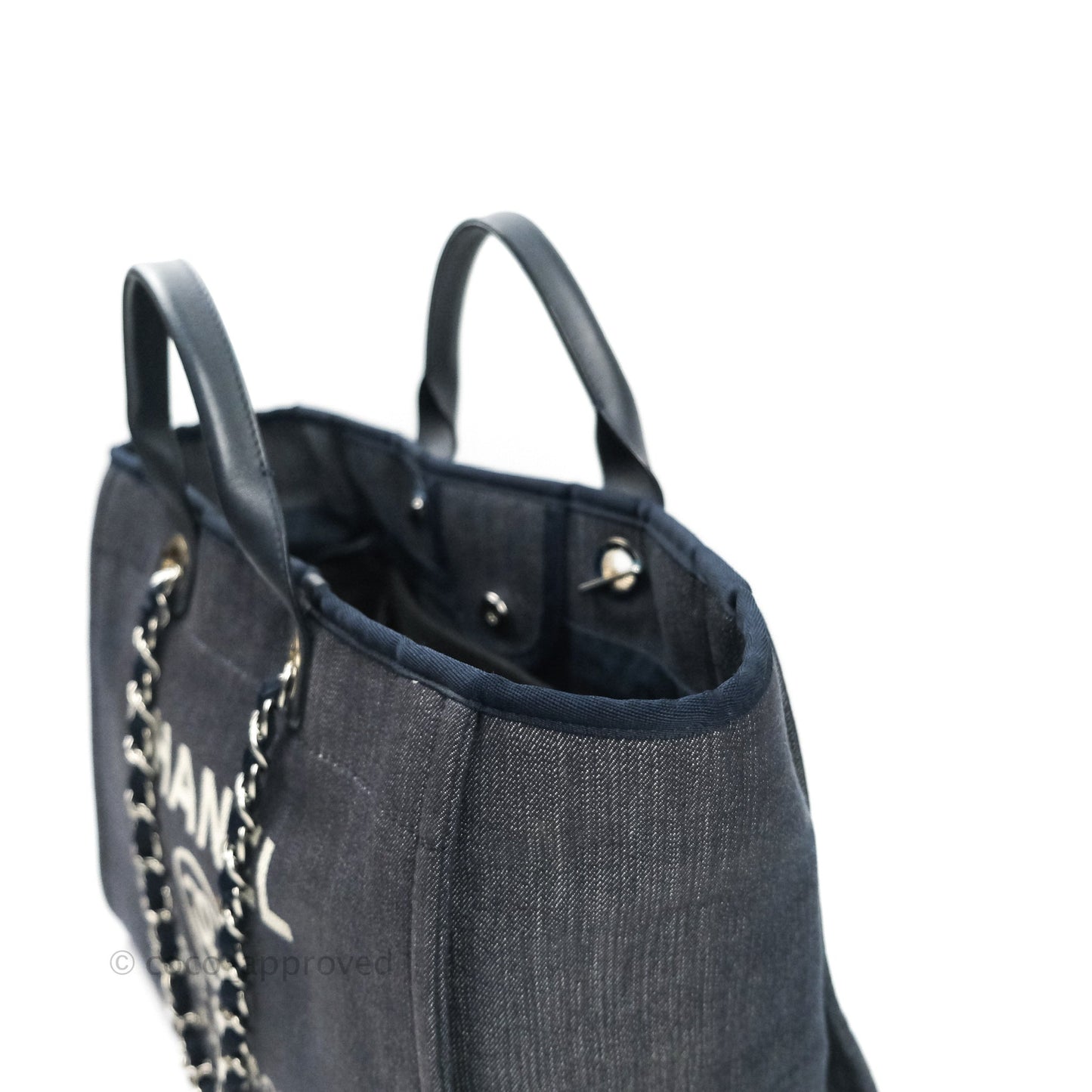 Chanel Large Denim Deauville Tote Bag Navy Silver Tone