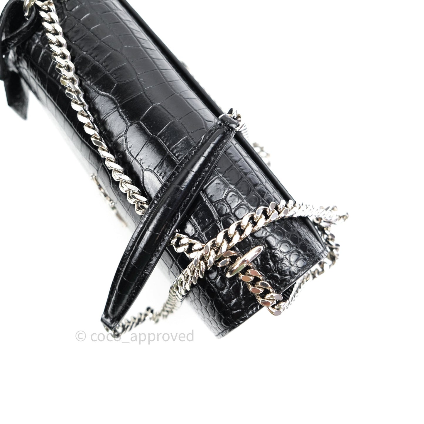 Saint Laurent Sunset Medium Black Crocodile Embossed Calfskin Silver Hardware
