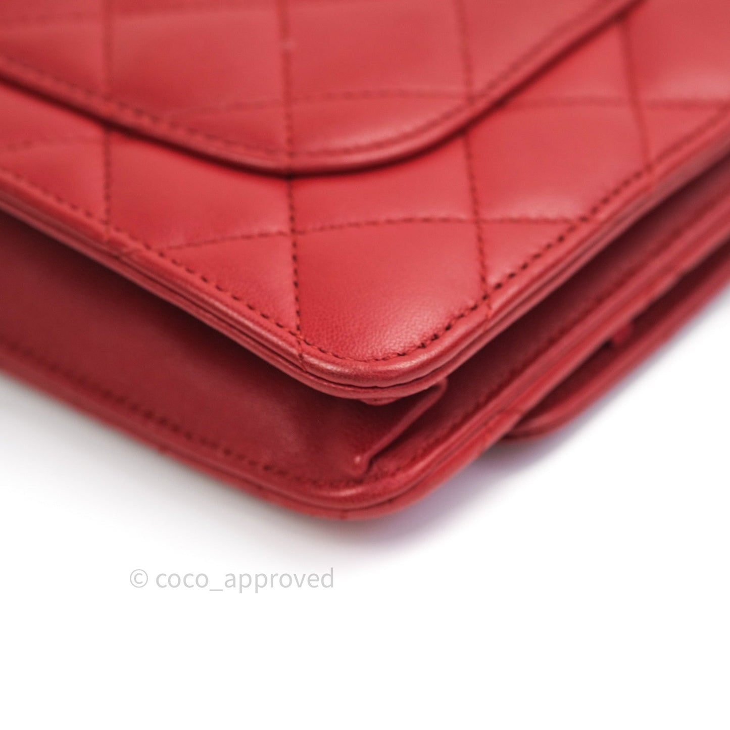 Chanel Quilted Wallet on Chain WOC Red Lambskin Silver Hardware