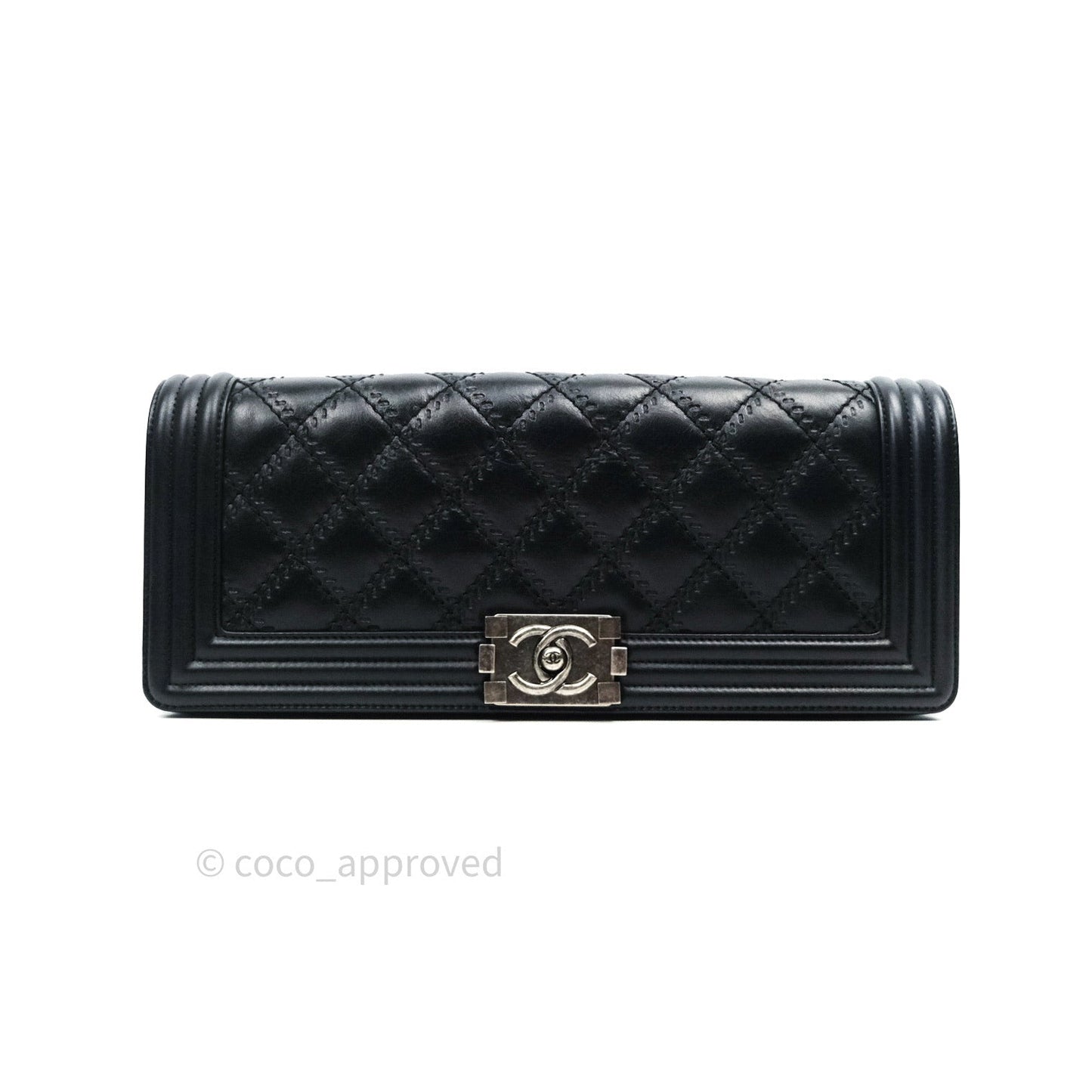 Chanel Quilted Boy Convertible Clutch Flap Black Calfskin With Chain