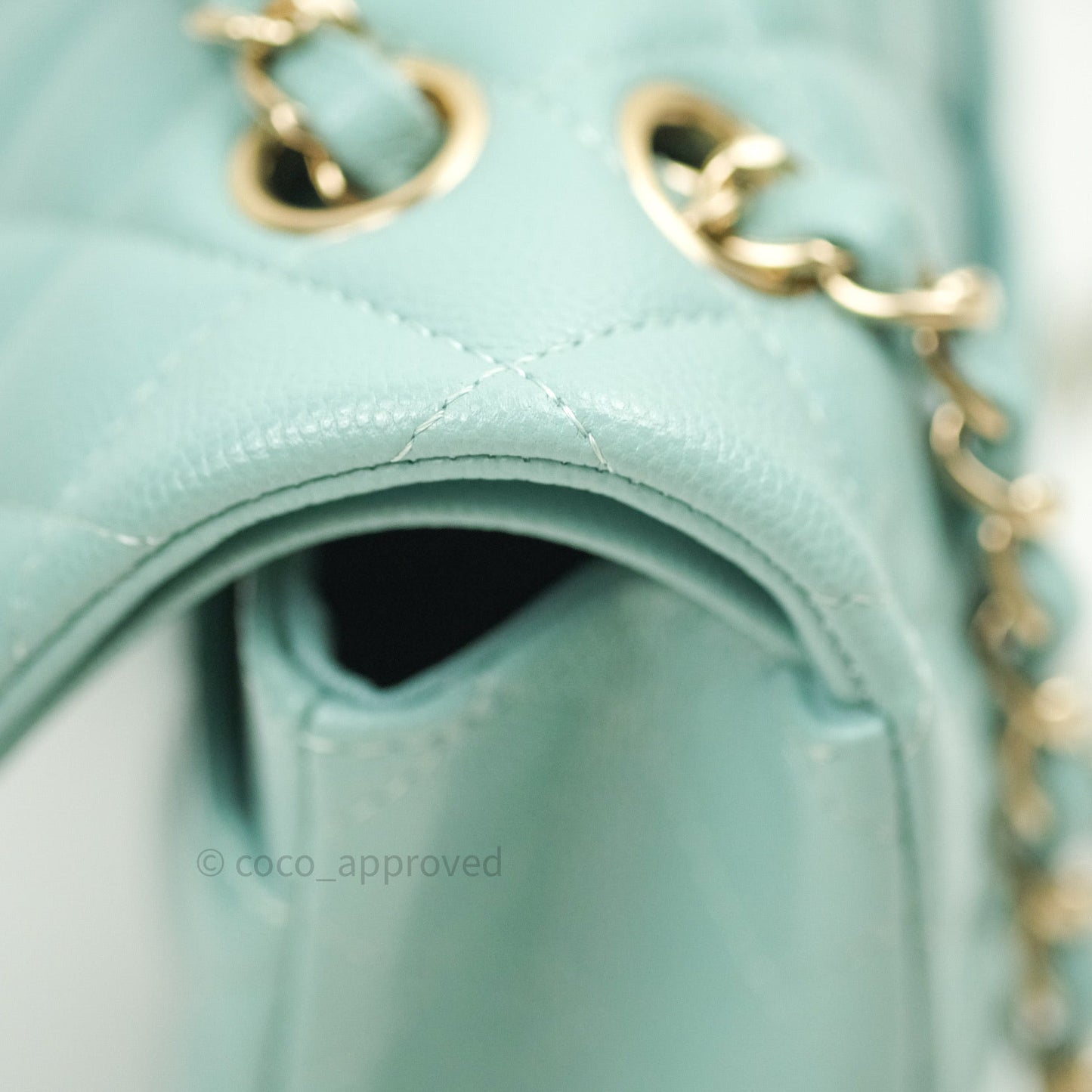 Chanel Classic Small S/M Flap Tiffany Blue Caviar Light Gold Hardware