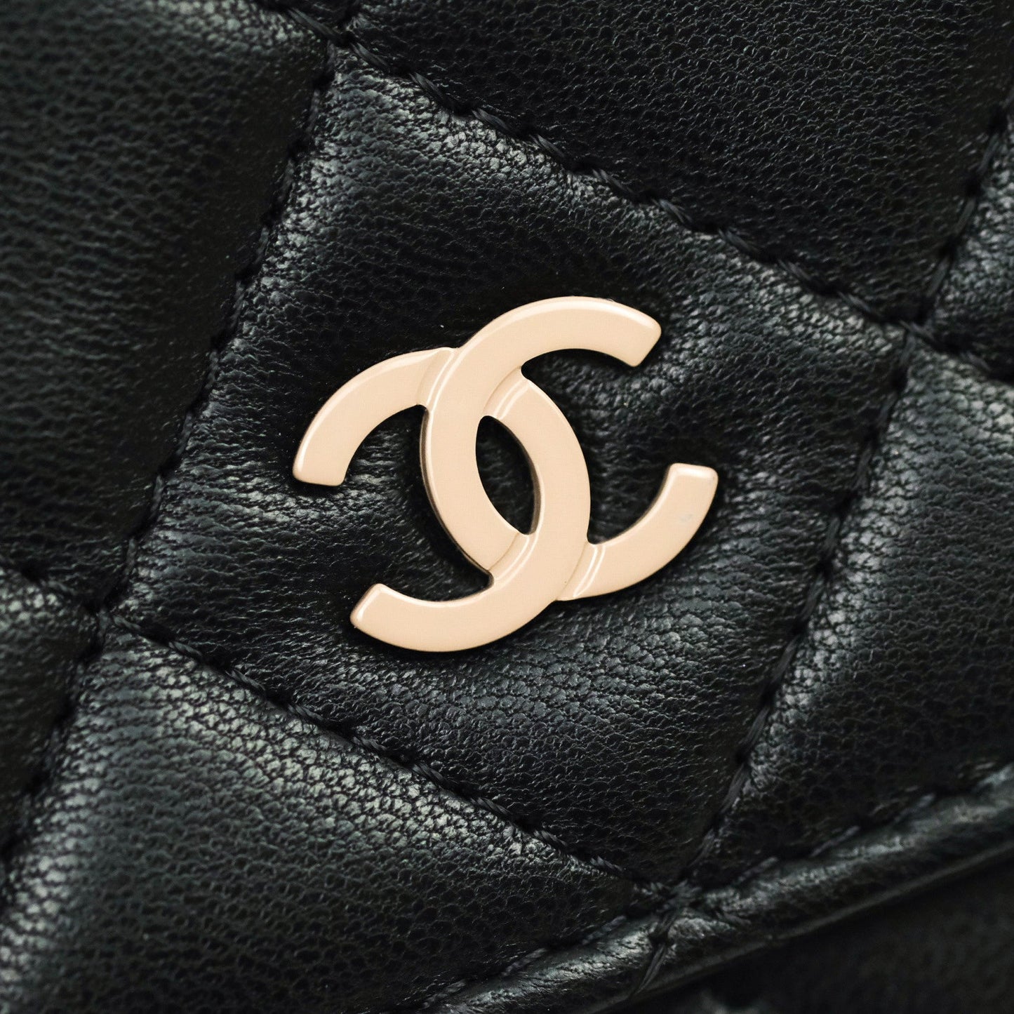 Chanel Quilted Wallet on Chain WOC Black Lambskin Beige Hardware