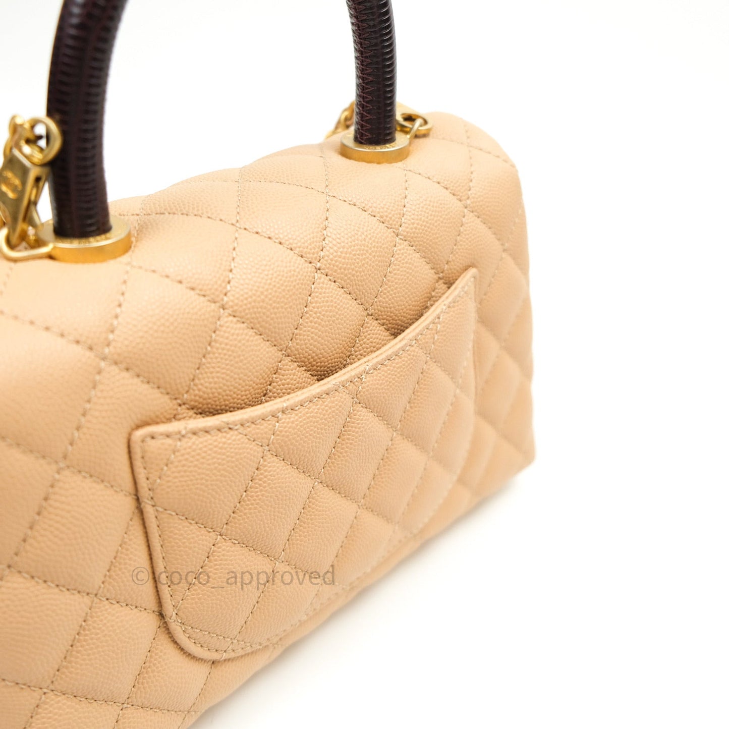Chanel Mini Coco Handle Quilted Beige Caviar Gold Hardware Lizard Embossed Handle