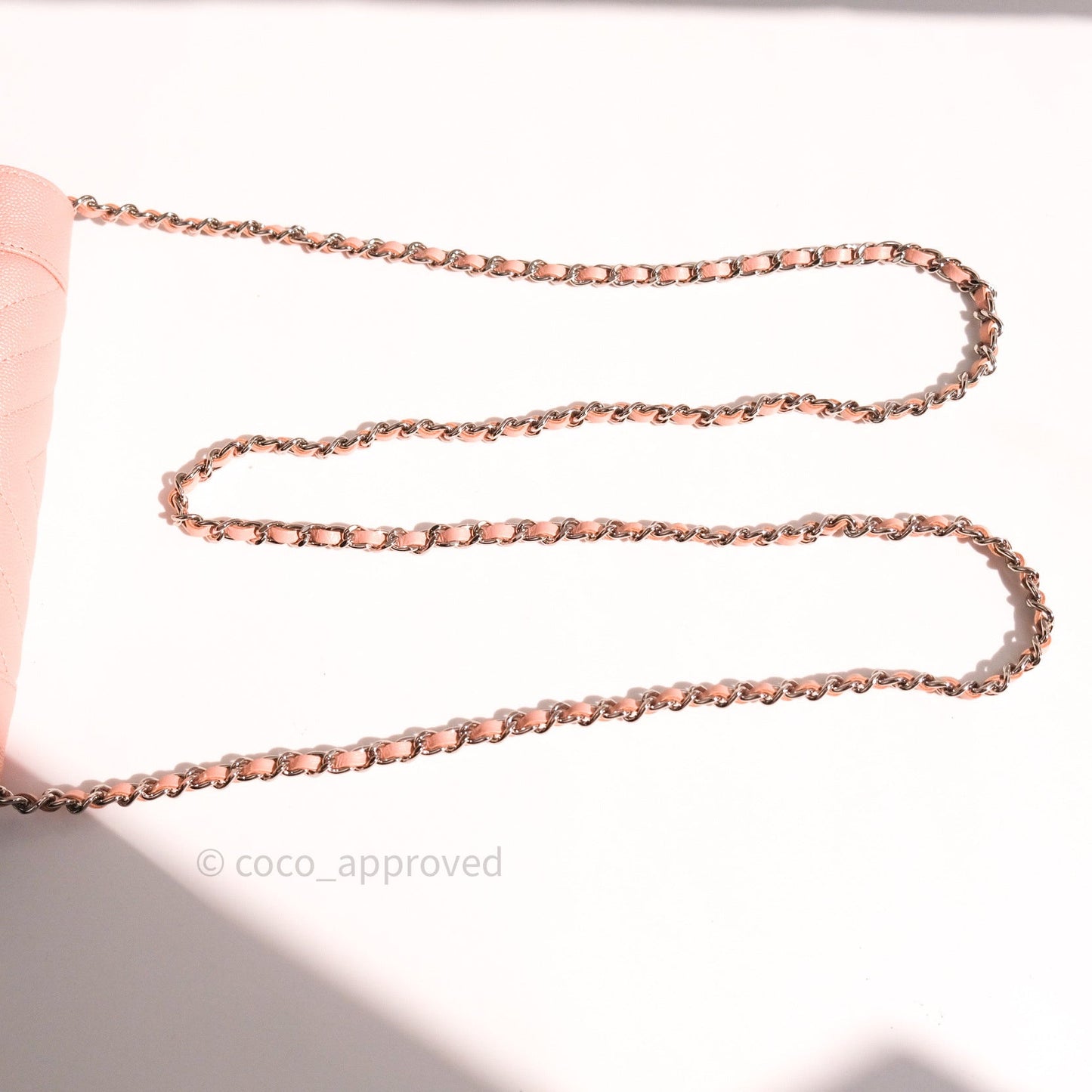 Chanel Chevron Wallet on Chain WOC Rose Gold Caviar Silver Hardware 19P