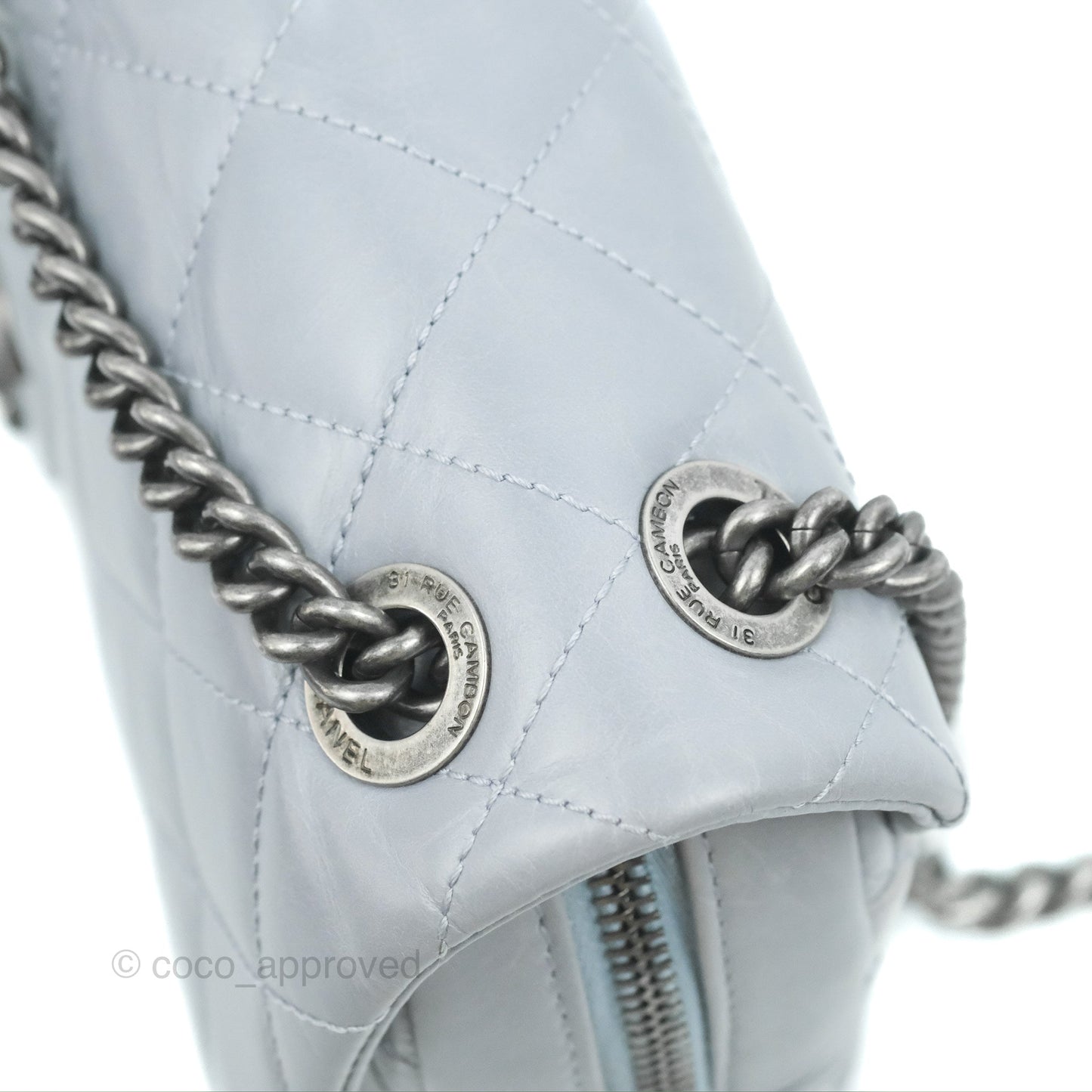 Chanel Medium Easy Flap Bag Light Grey Blue Aged Calfskin Ruthenium Hardware