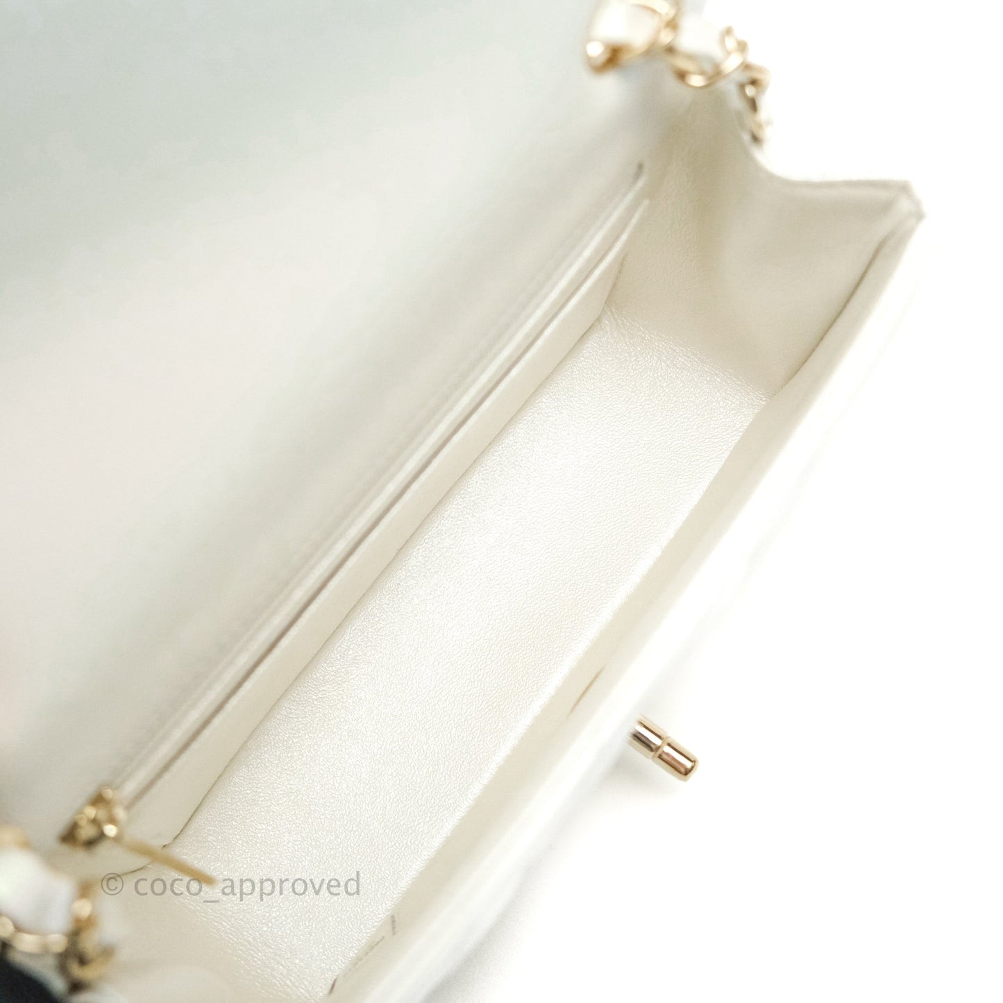 Chanel Quilted Mini Rectangular Lambskin Iridescent White Gold Hardware