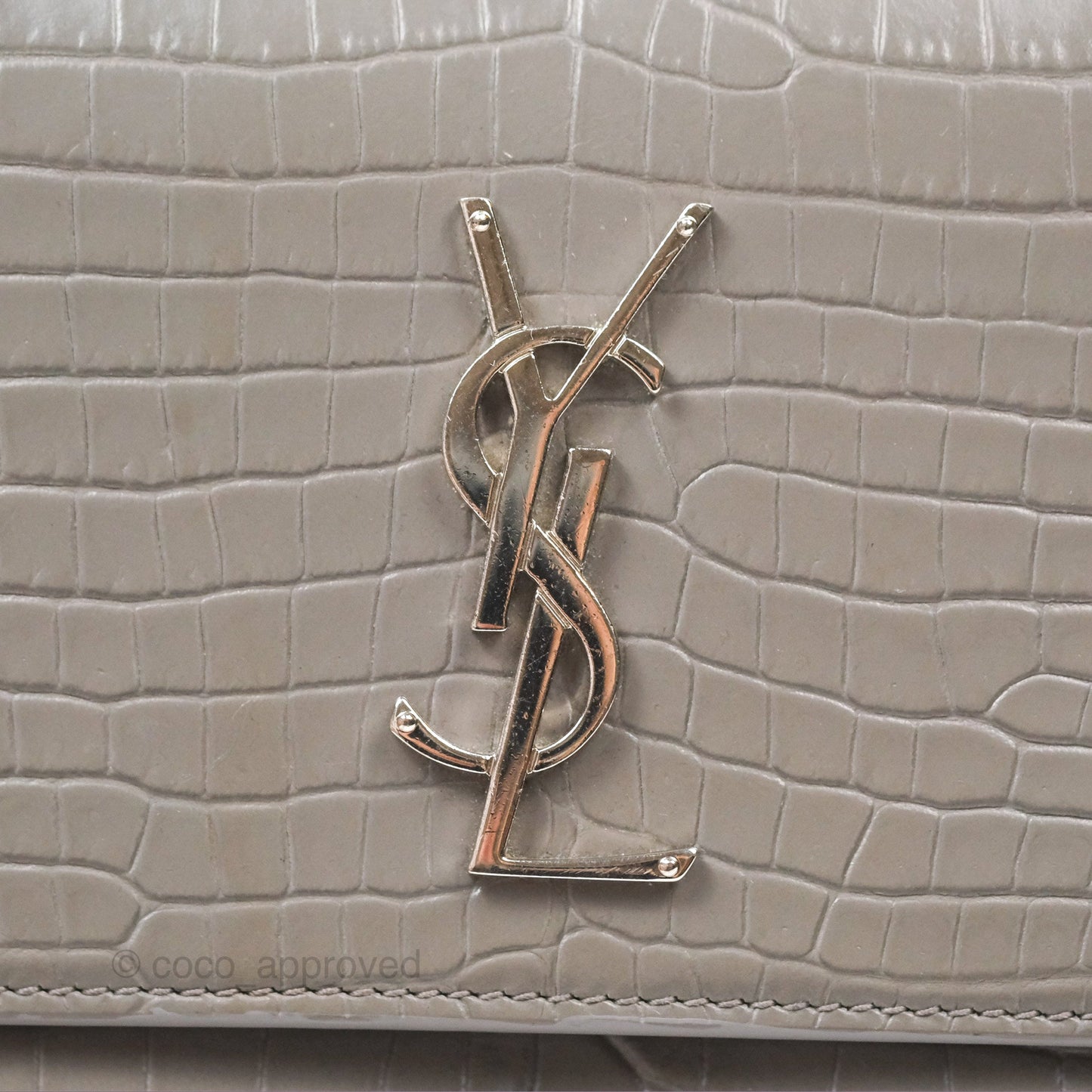 Saint Laurent Sunset Medium Grey Croc-effected Silver Hardware