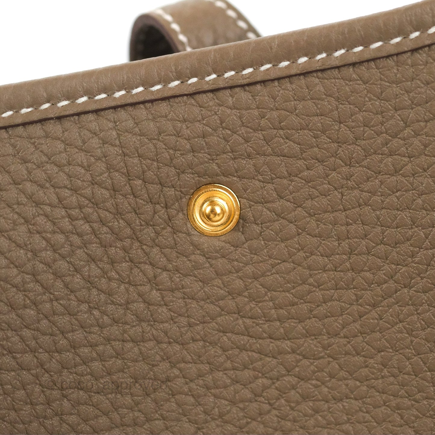 Hermès Mini Evelyne 16 Etoupe Clemence Gold Hardware with Bleu Indigo Strap