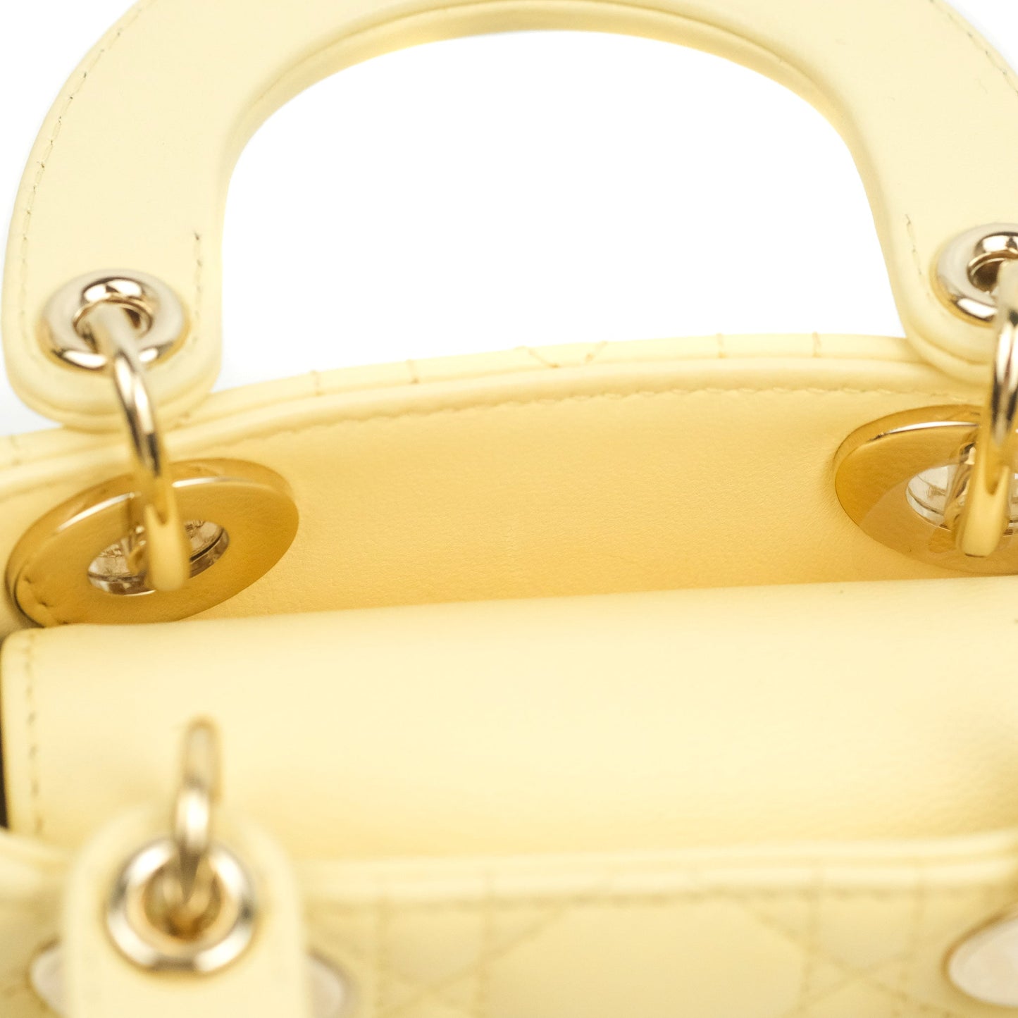 Christian Dior Micro Lady Dior Cannage Pale Yellow Lambskin Gold Hardware
