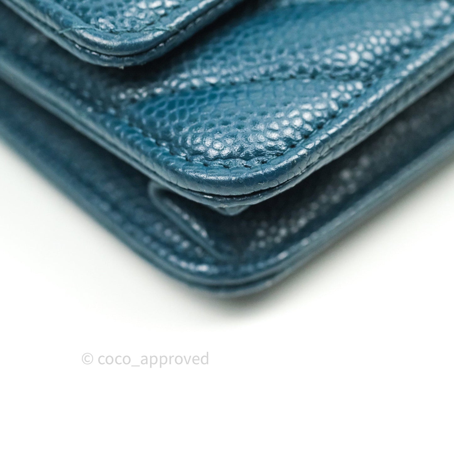 Chanel Chevron Wallet on Chain WOC Blue Caviar Silver Hardware