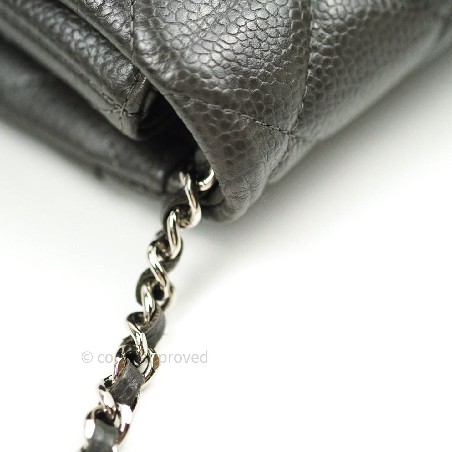 Chanel Quilted Clutch with Chain Dark Grey Caviar Leather Silver Hardware