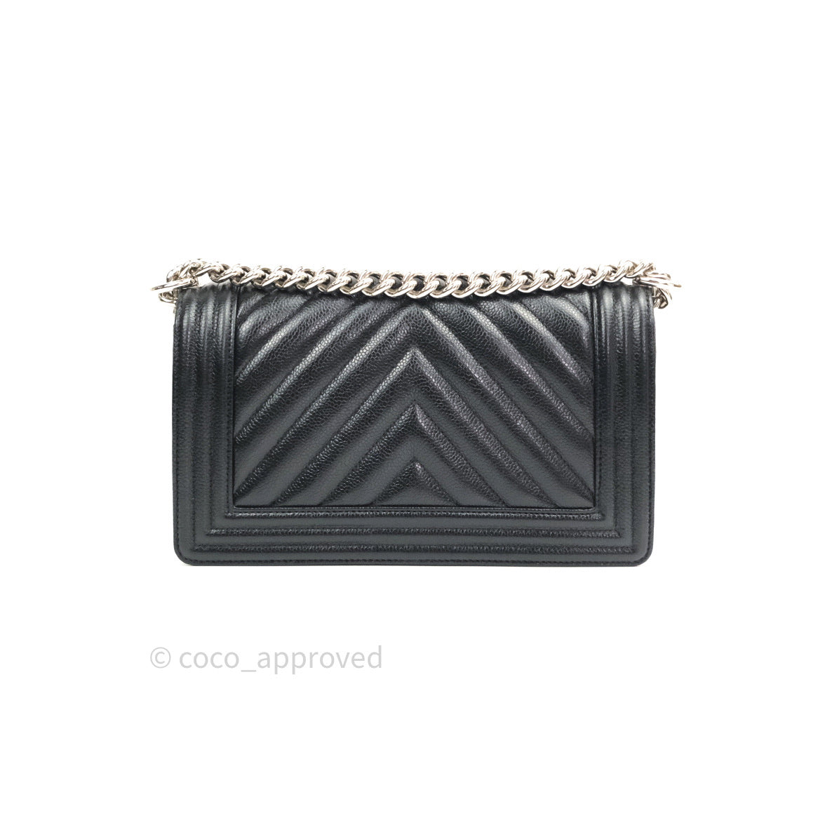 Chanel Boy Chevron Medium Black Caviar Silver Hardware