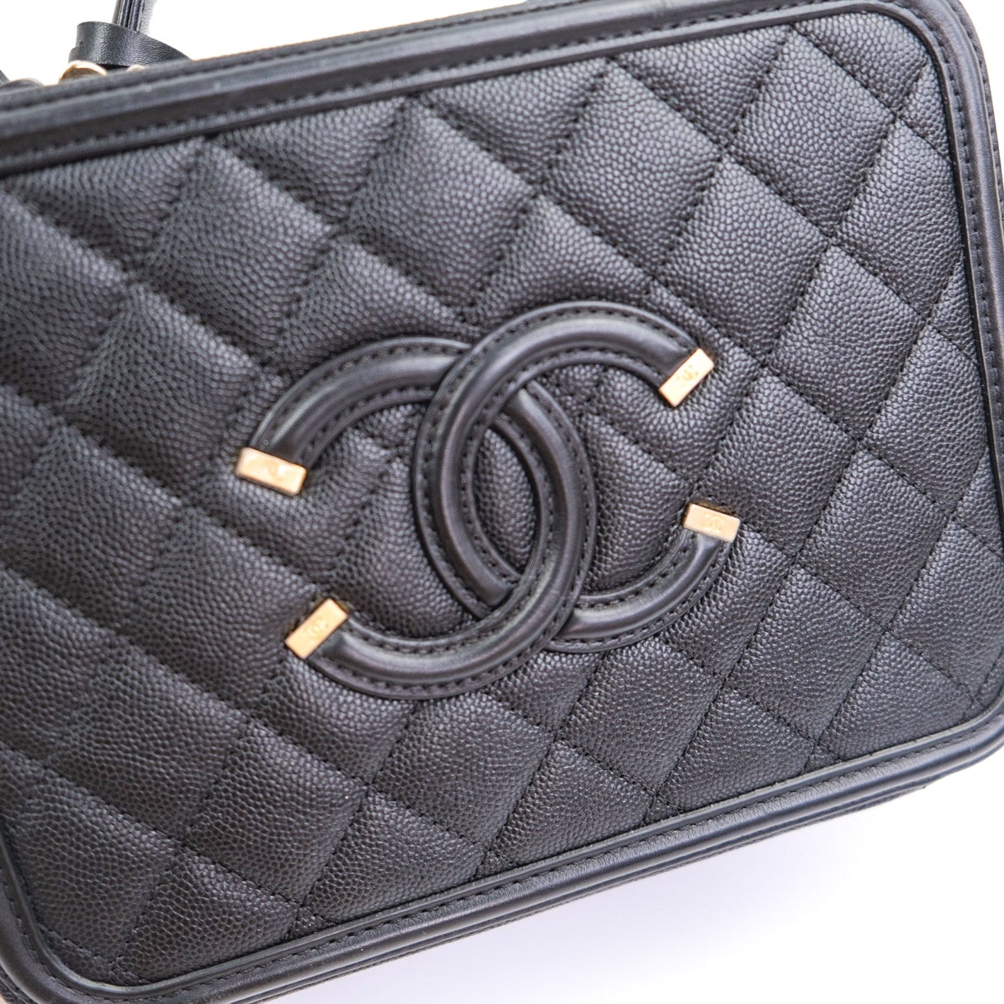 Chanel Quilted Medium CC Filigree Vanity Case Black Caviar Gold Hardware