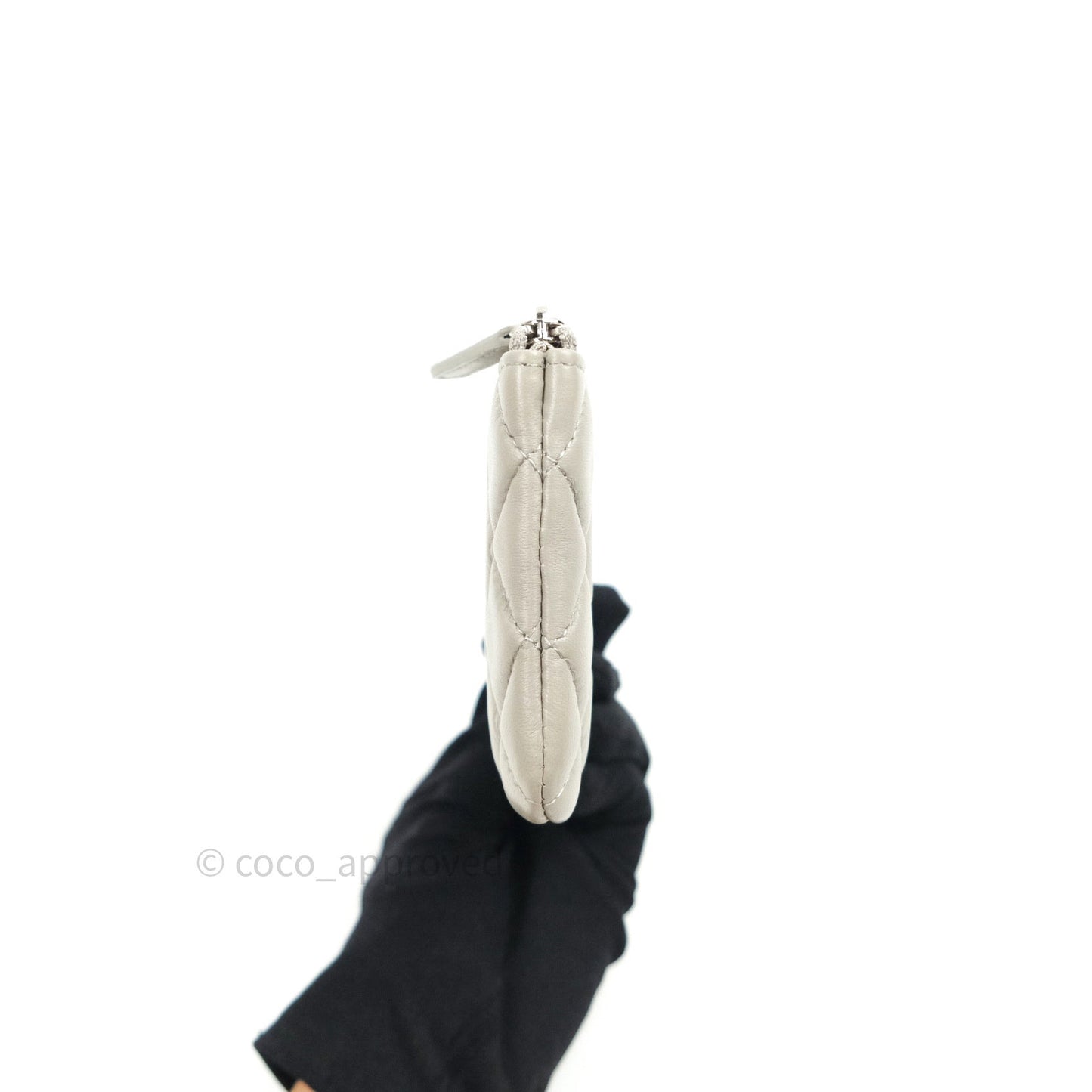 Chanel Quilted Mini O Case Grey Lambskin Silver Hardware