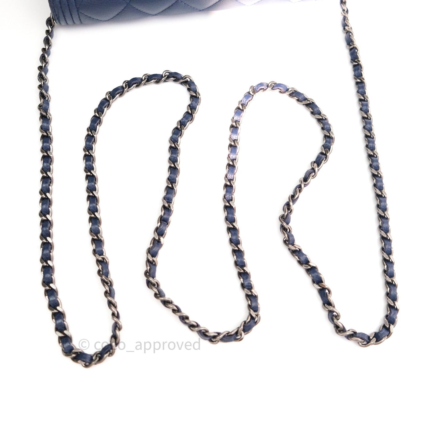 Chanel Quilted Boy Wallet on Chain WOC Blue Grained Calfskin Ruthenium Hardware