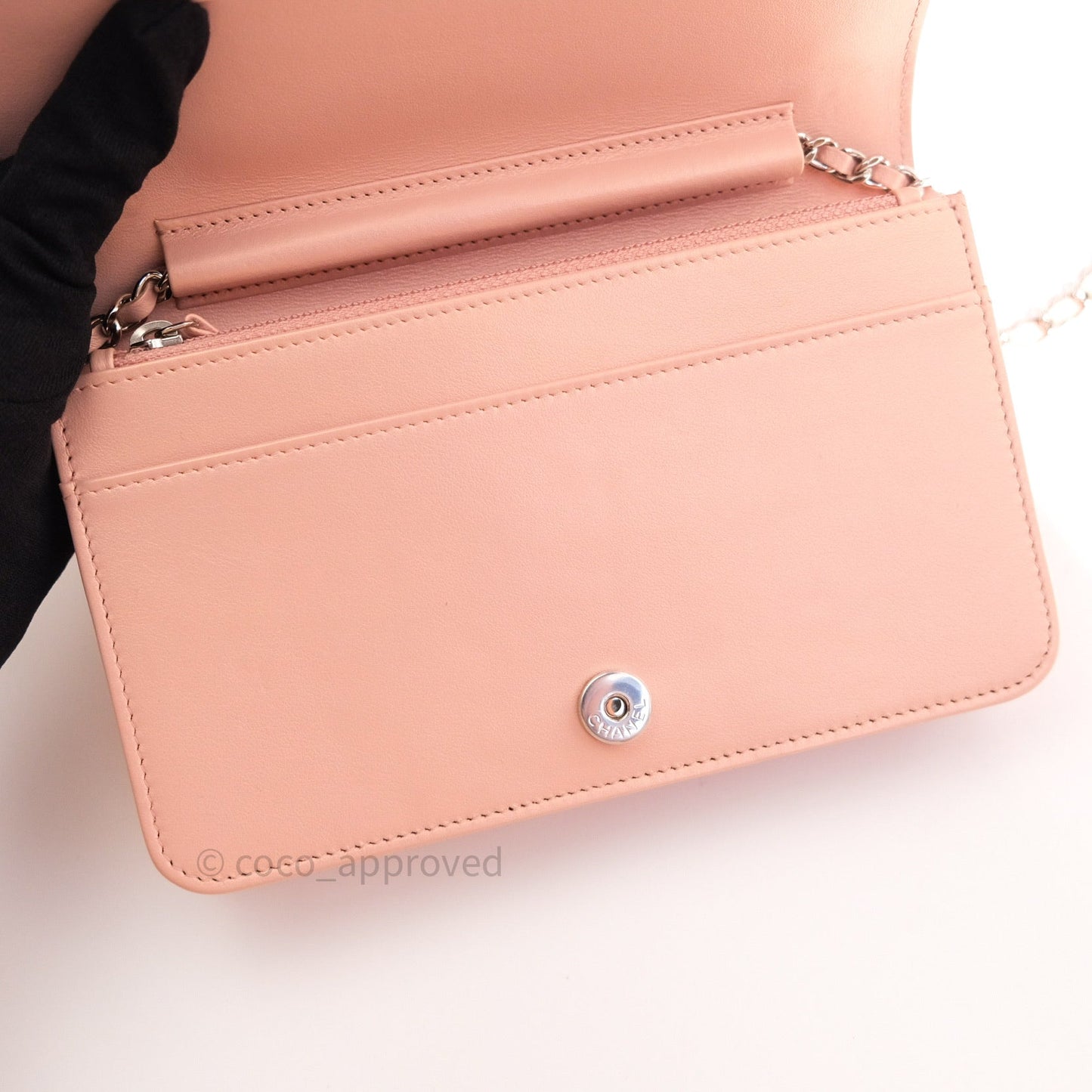 Chanel Chevron Wallet on Chain WOC Rose Gold Caviar Silver Hardware 19P