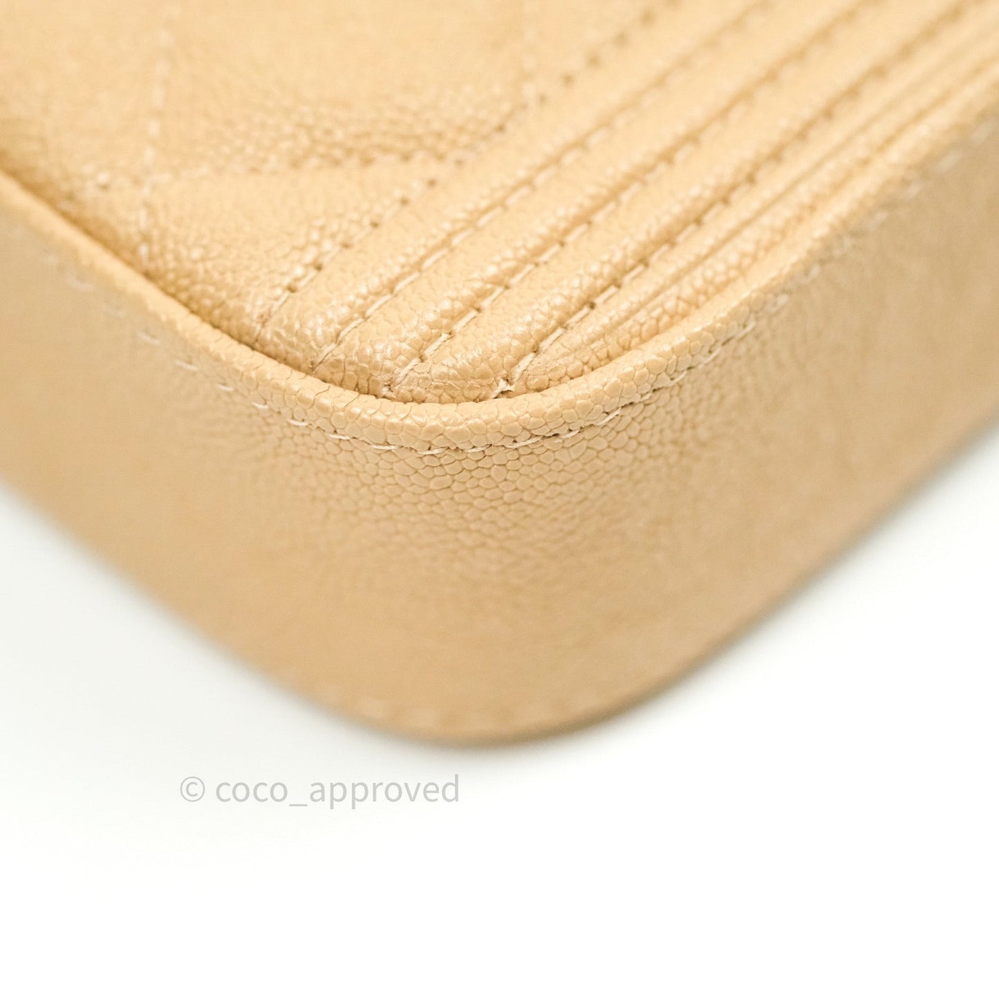 Chanel Boy Beige Quilted Caviar Clutch on Chain Gold Hardware