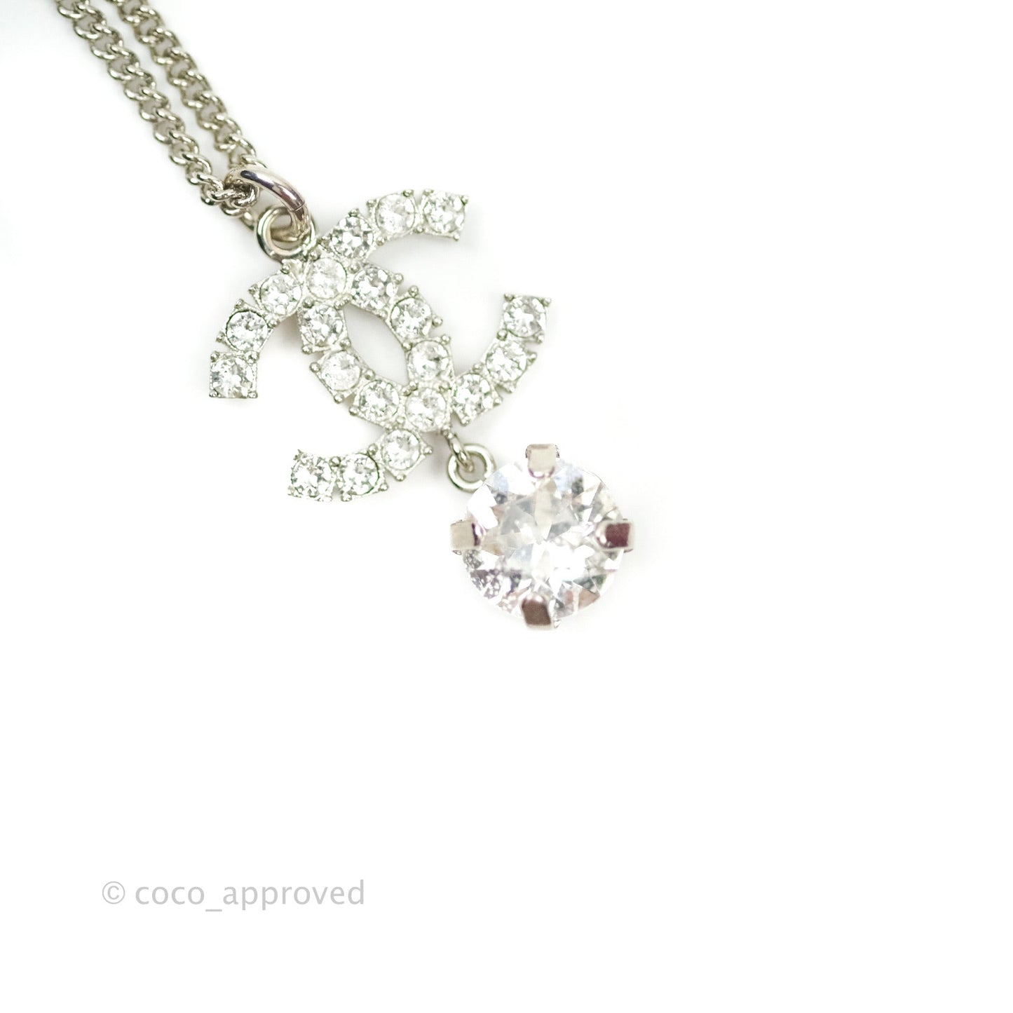Chanel Crystal Silver CC Drop Necklace 18S