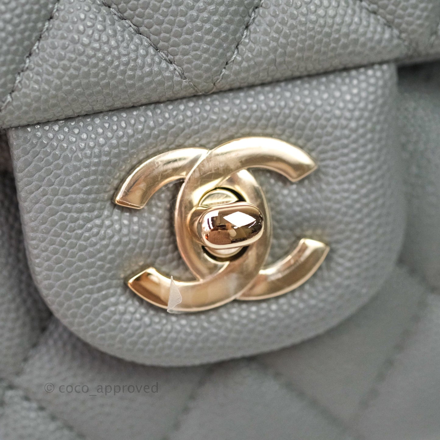 Chanel Classic M/L Medium Double Flap Quilted Grey Caviar Gold Hardware 20C