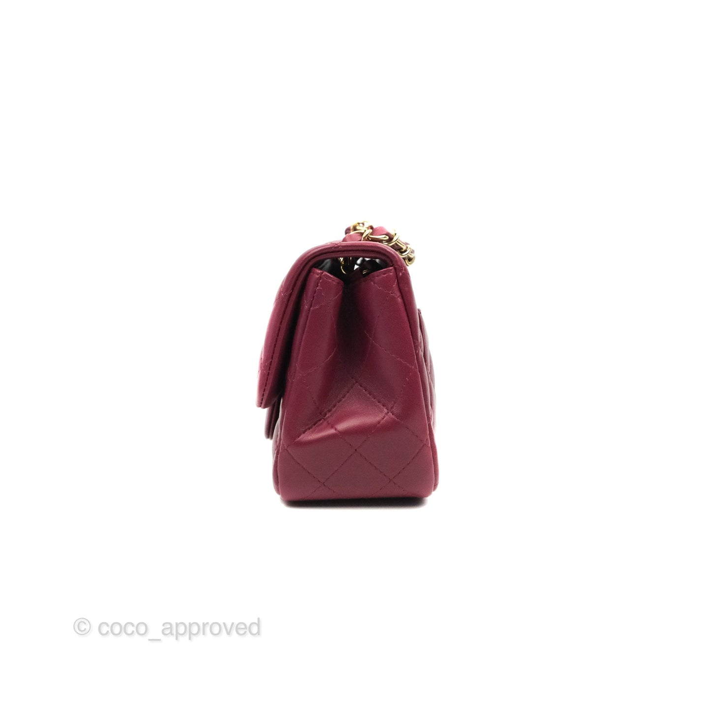 Chanel Quilted Mini Square Dark Red Burgundy Lambskin Gold Hardware 21K